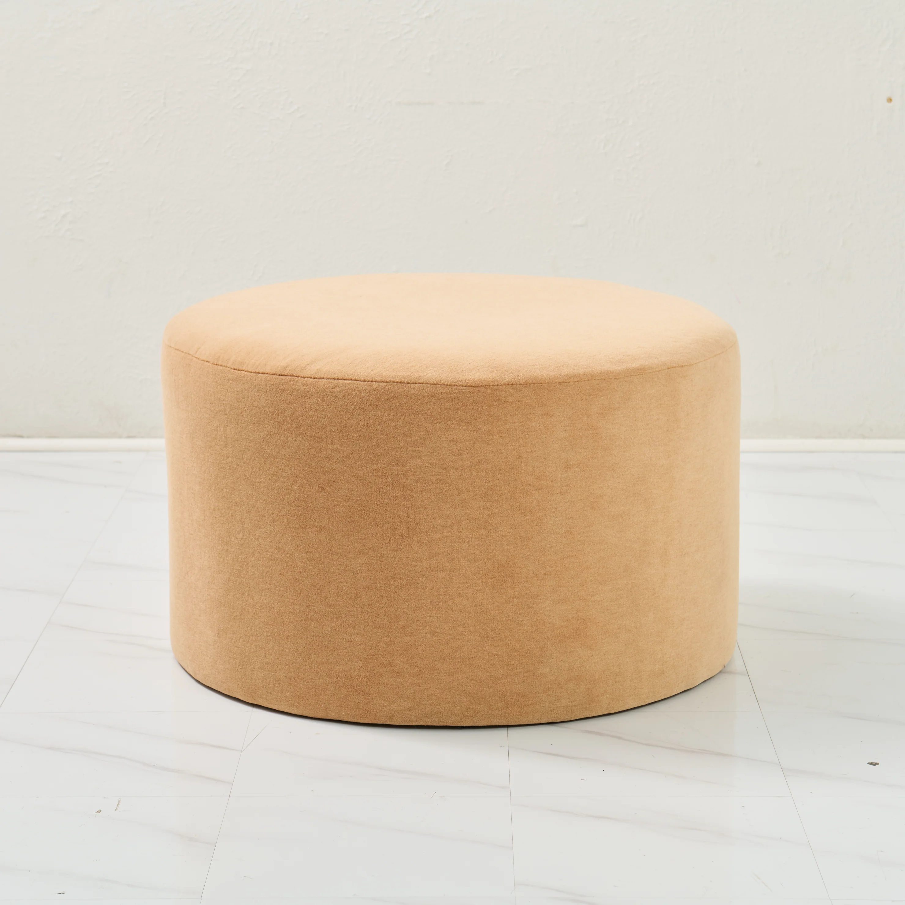 24" Round ottoman in this beautiful Brown Mohair Fabric - Image 5