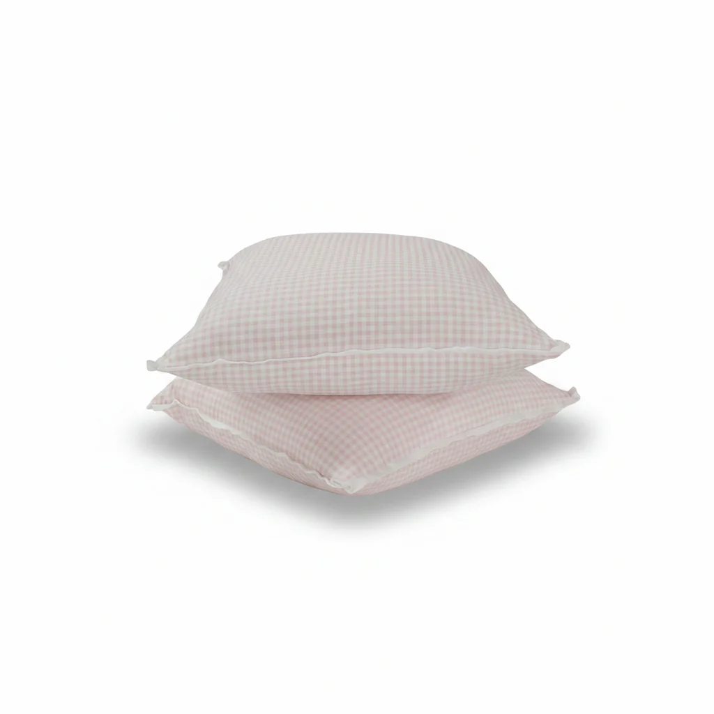 24”x24” Throw Pillow ( Set of 2) - Pink Gingham Fabric - Custom Upholstered Accent Pillows - Image 3