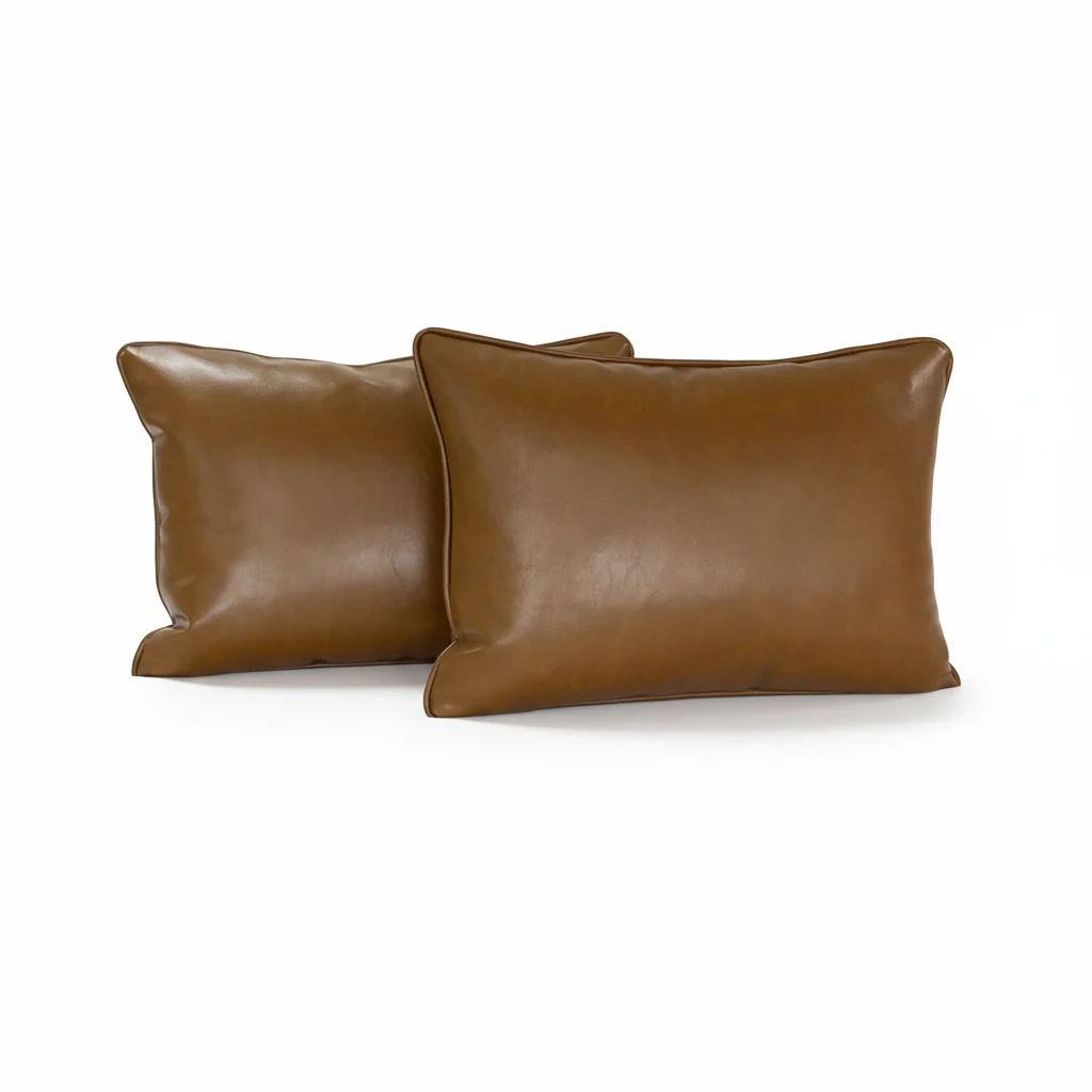 19”x13” Throw Lumbar Pillow ( Set of 2) - Brown Leather Custom Upholstered Accent Pillows
