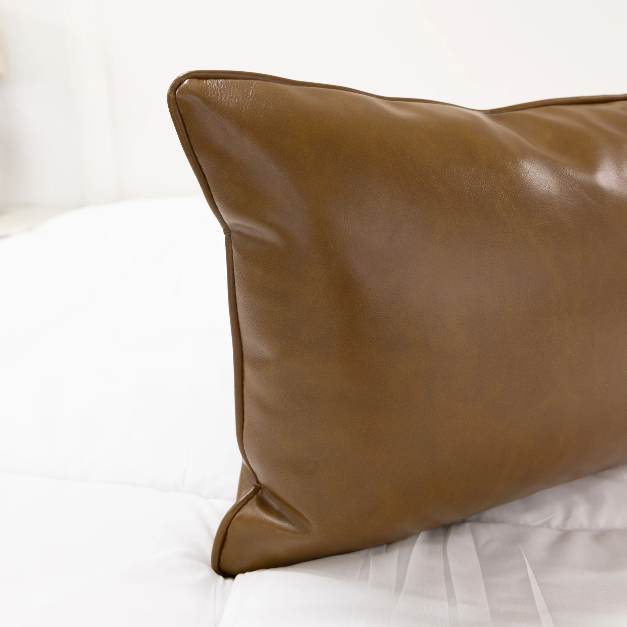 19”x13” Throw Lumbar Pillow ( Set of 2) - Brown Leather Custom Upholstered Accent Pillows - Image 3