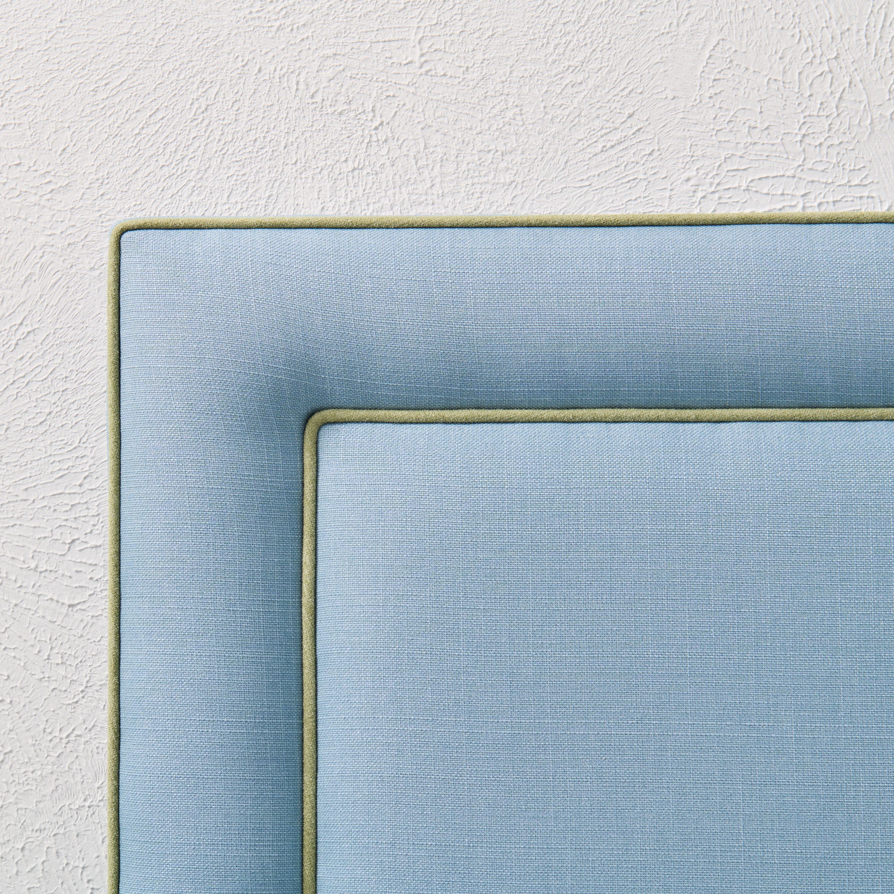 60" H Full Headboard in Blue Linen - Green Trim - Image 3