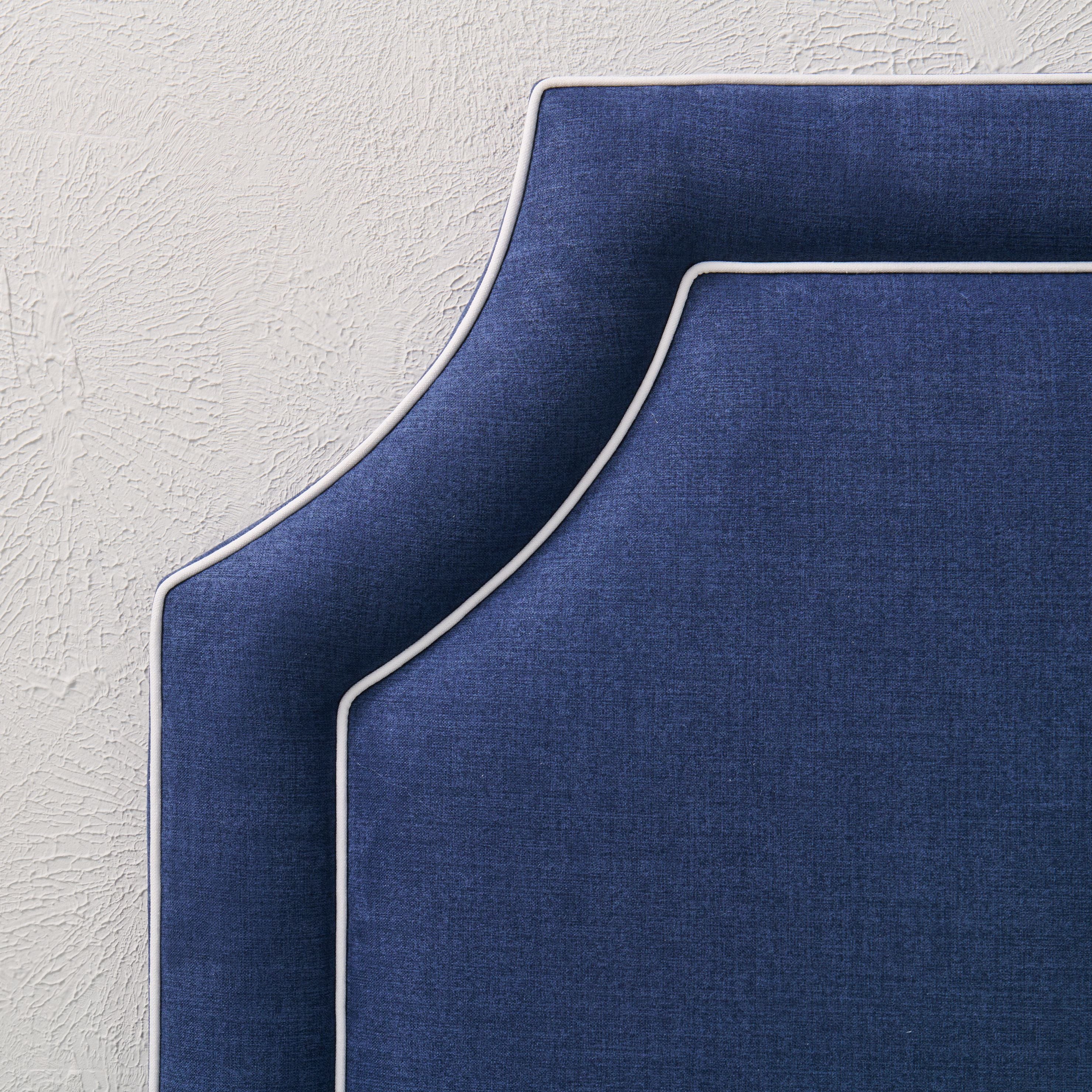 65” H Queen Headboard in Navy Woven Fabric - White Trim - Image 2