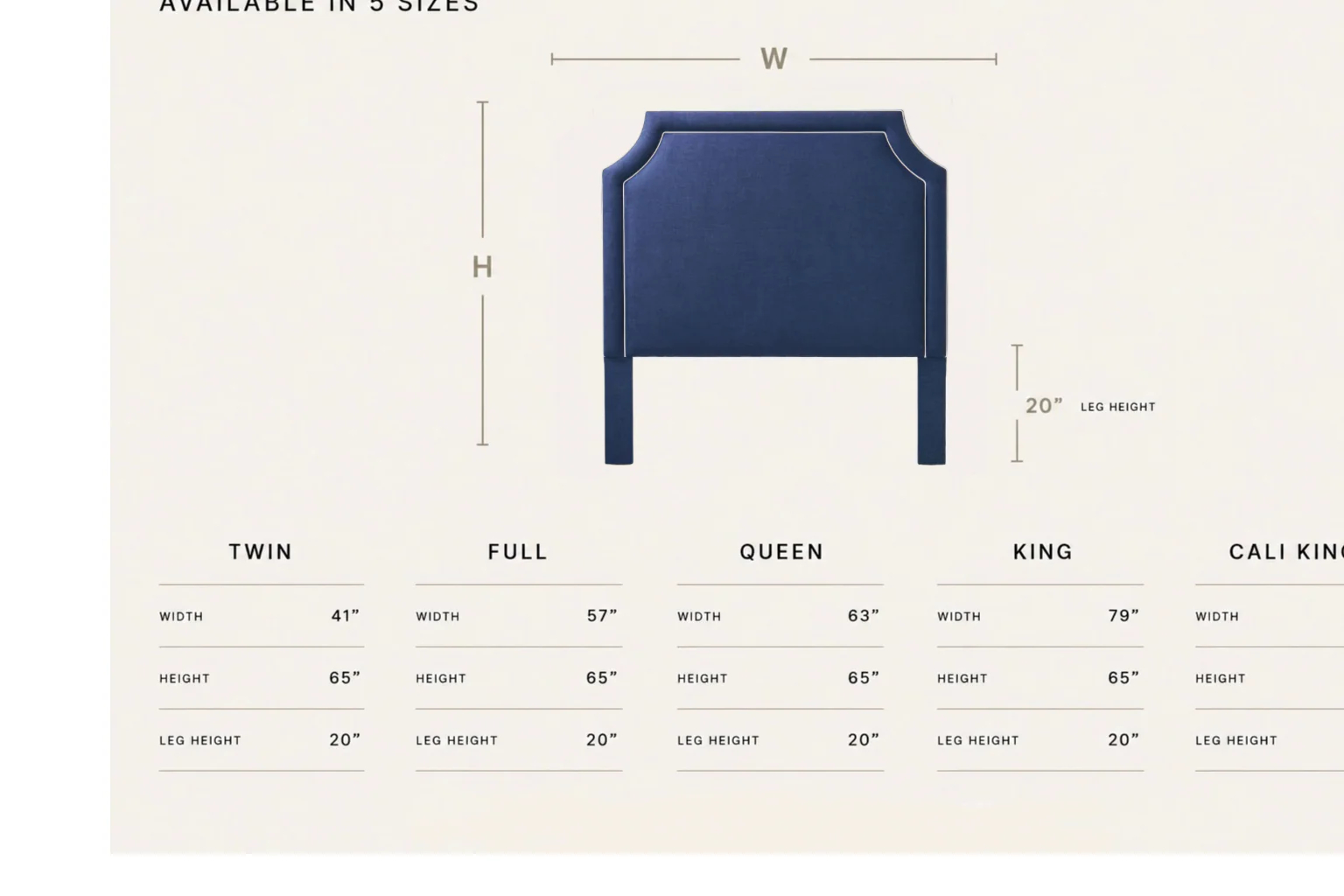 65” H Queen Headboard in Navy Woven Fabric - White Trim - Image 4