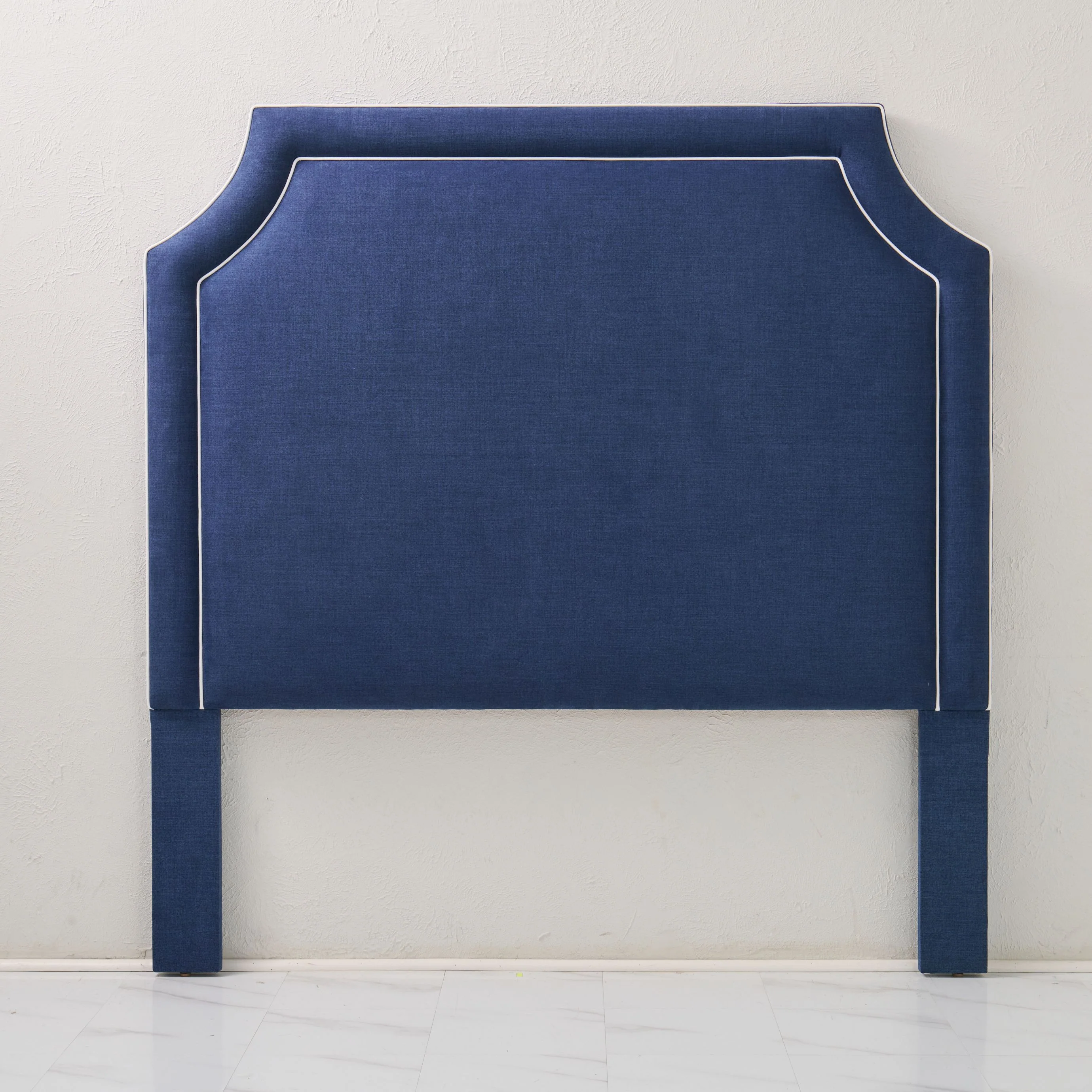 65” H Queen Headboard in Navy Woven Fabric - White Trim - Image 8