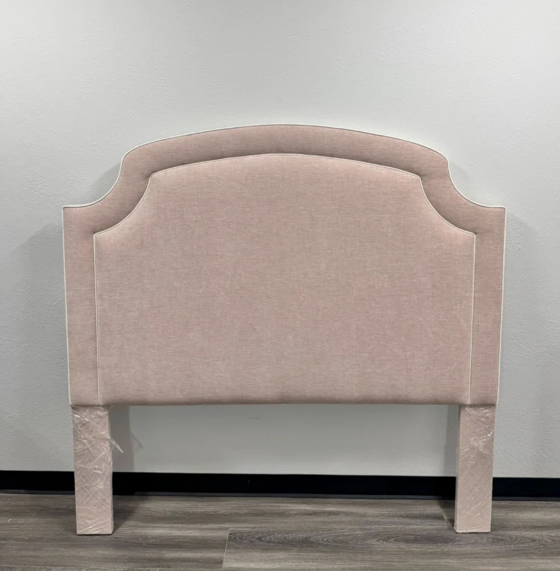 60” H Queen Headboard in Pale Pink Chenille Fabric - White Trim - Image 5