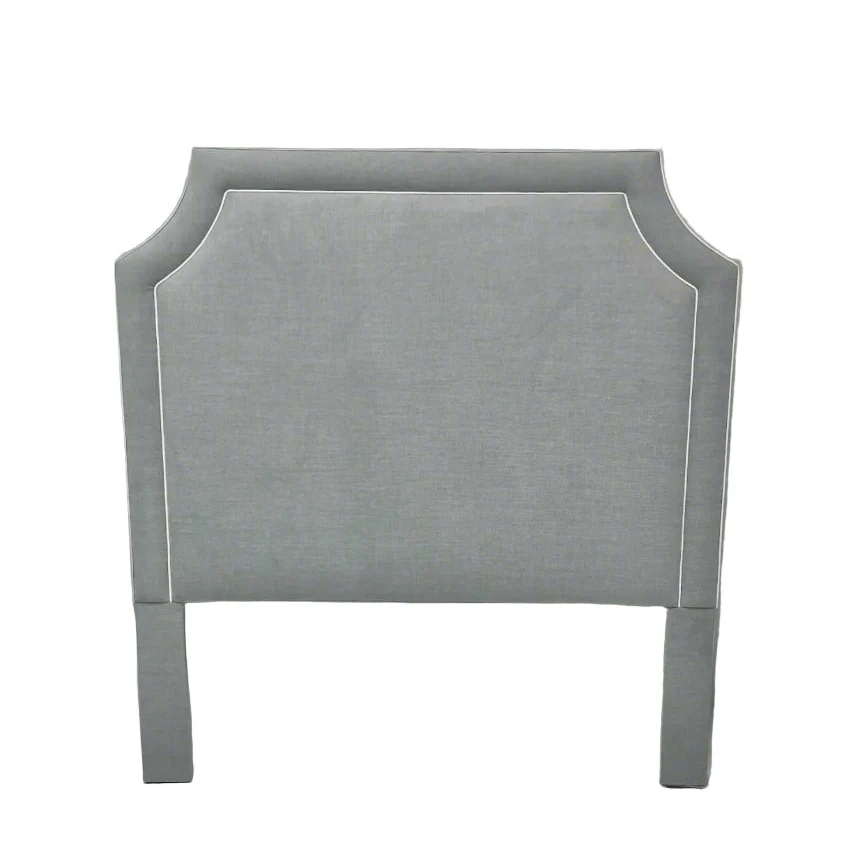 65” H Queen Headboard in Smoke Gray Woven Fabric - White Trim