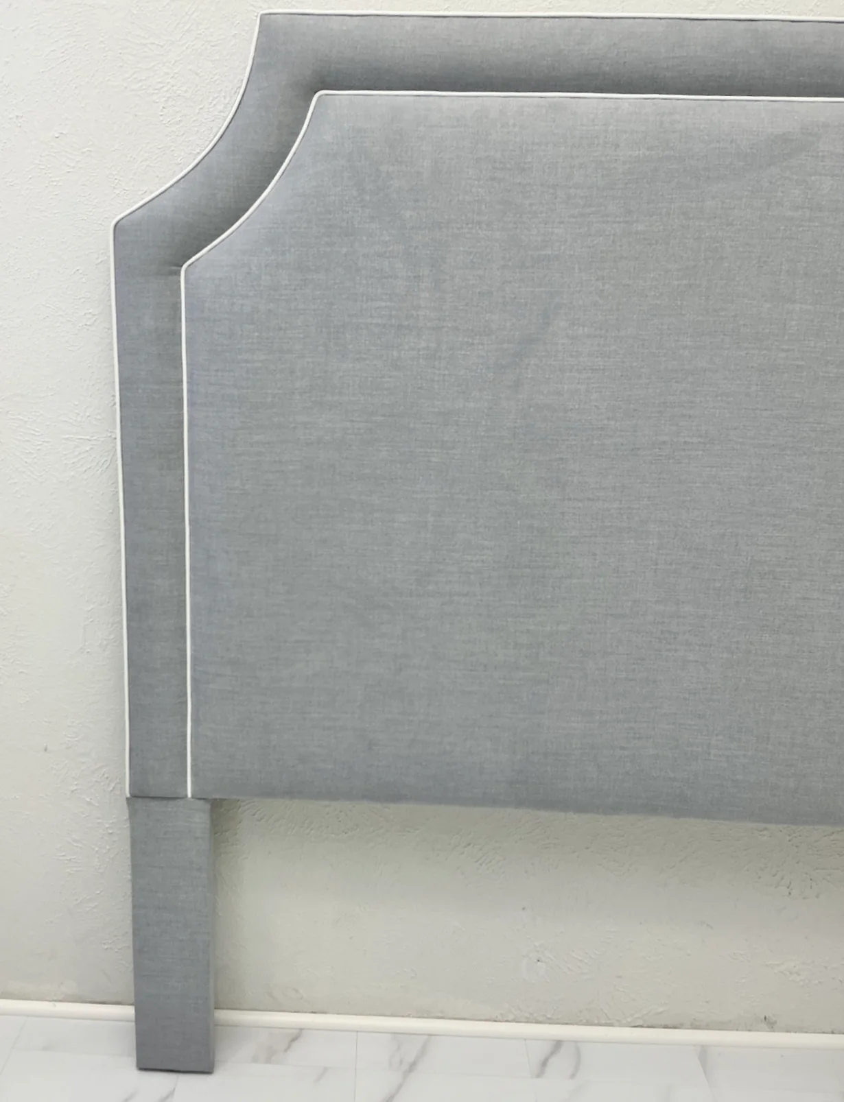 65” H Queen Headboard in Smoke Gray Woven Fabric - White Trim - Image 2