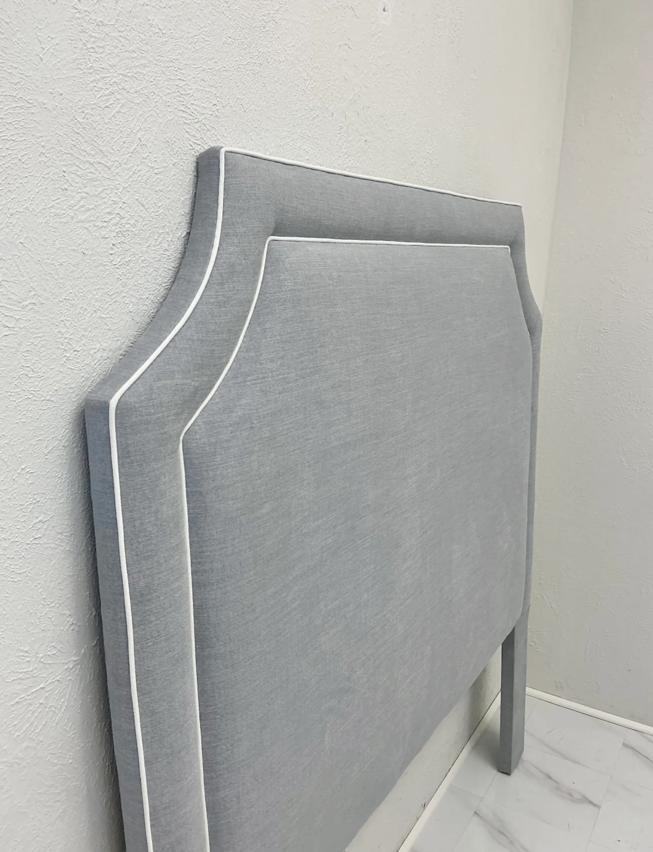 65” H Queen Headboard in Smoke Gray Woven Fabric - White Trim - Image 3
