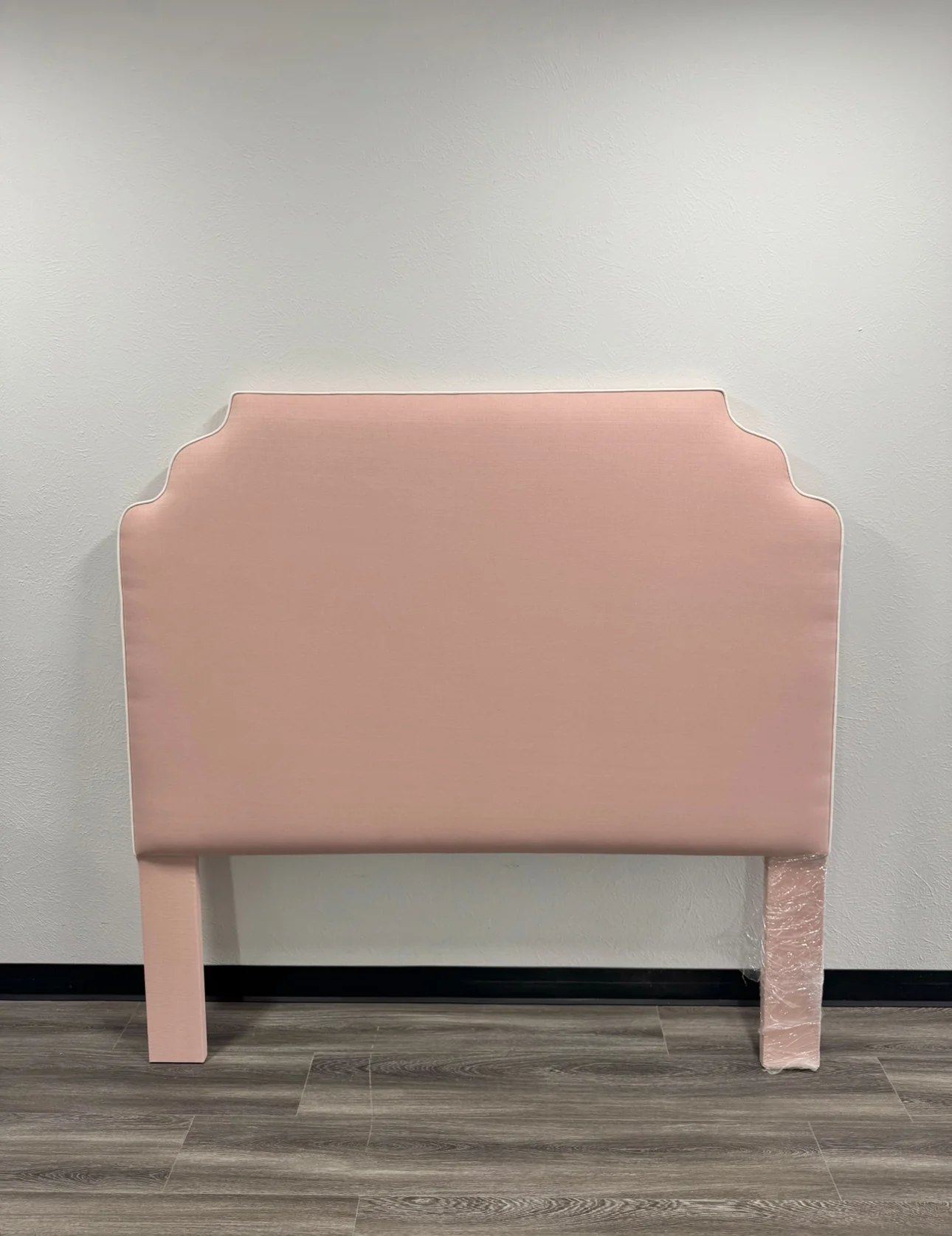 65" H Queen Headboard Only in Blush Pink Linen - White Trim - Image 3