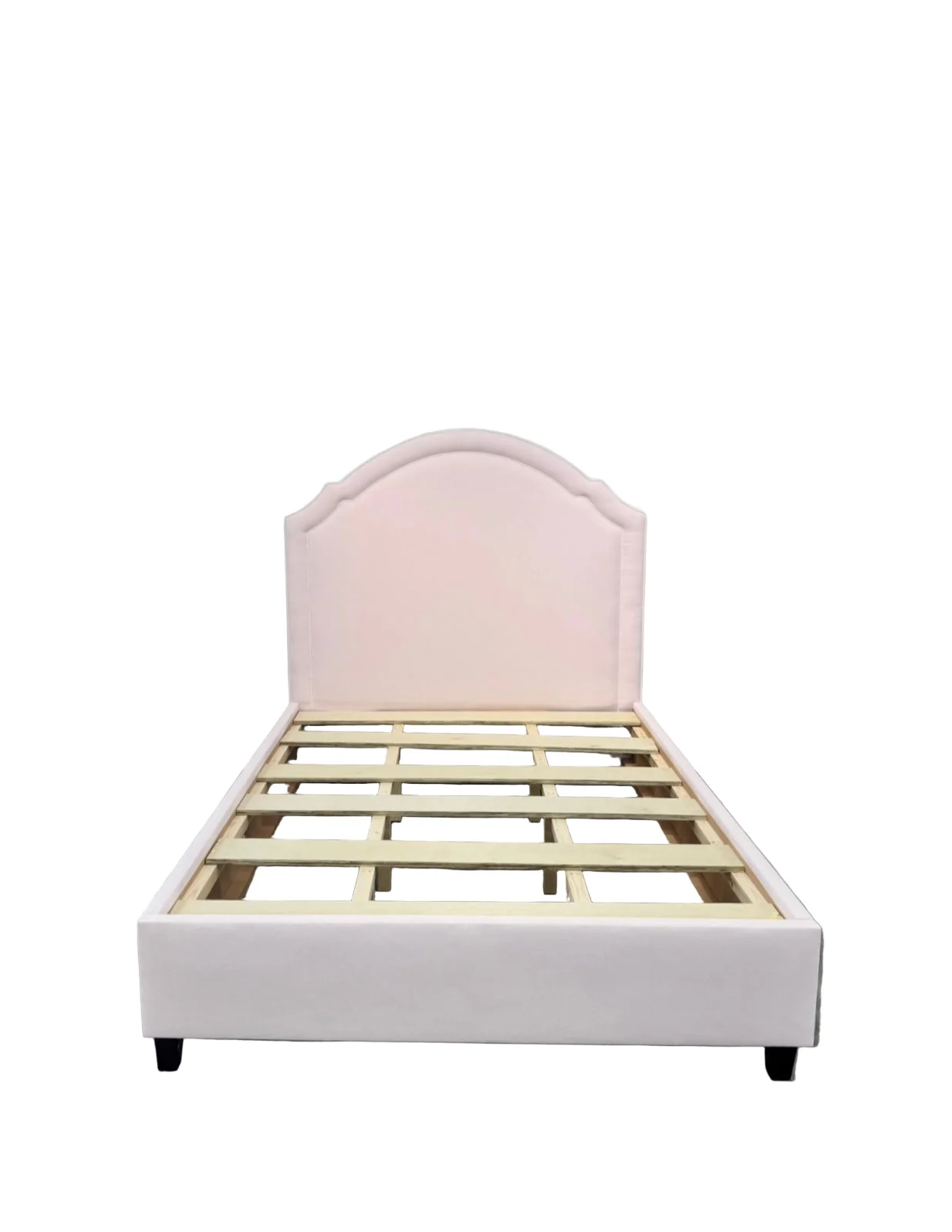 65”H Queen Upholstered Platform Bed - Wooden Legs - Powder Pink Woven Fabric with White Pink