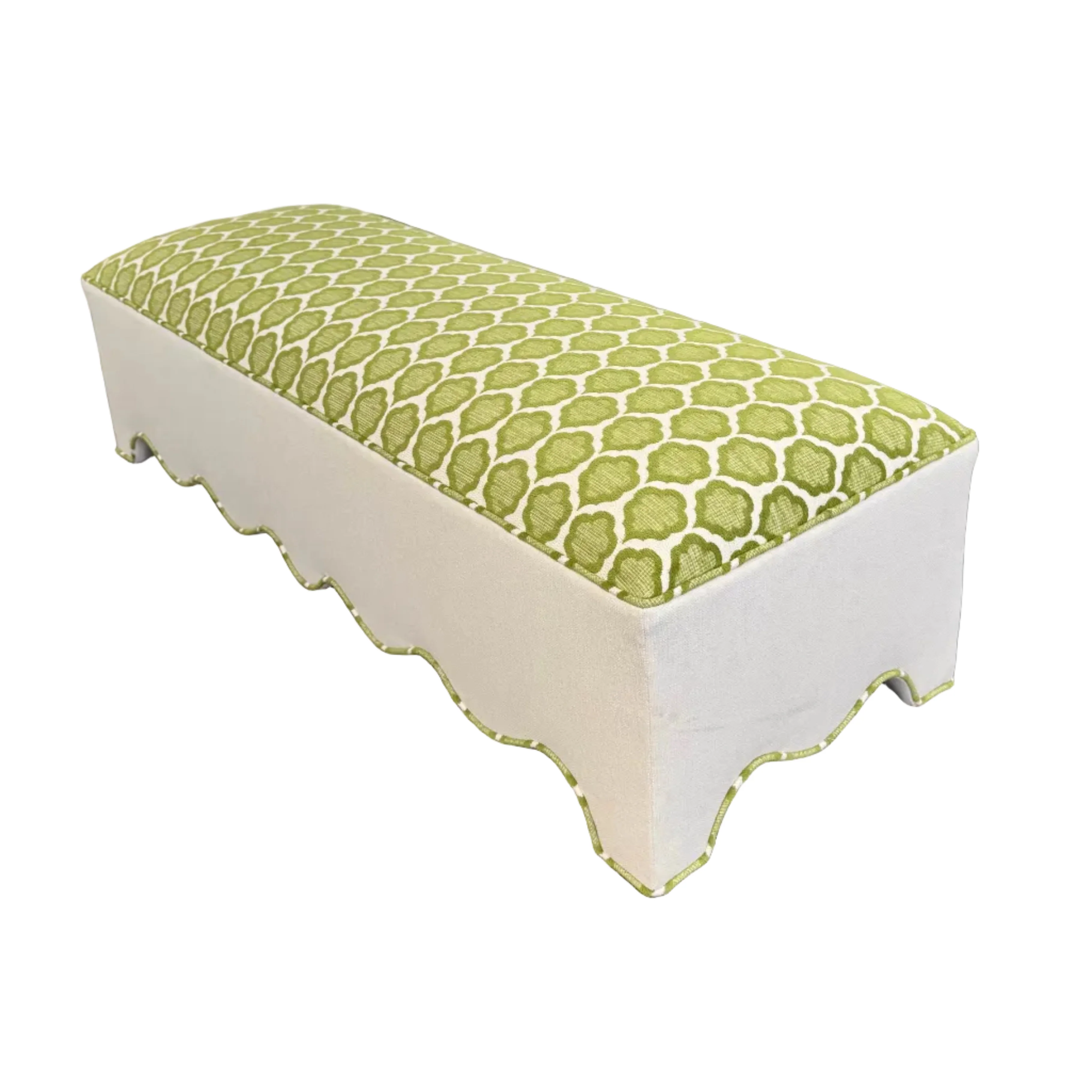 50” L Scalloped End of Bed Bench in Green Thibaut Fabric