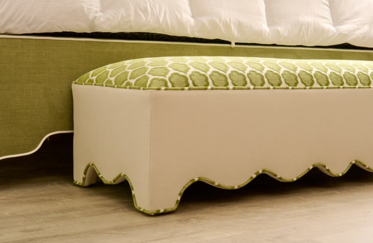 50” L Scalloped End of Bed Bench in Green Thibaut Fabric - Image 2
