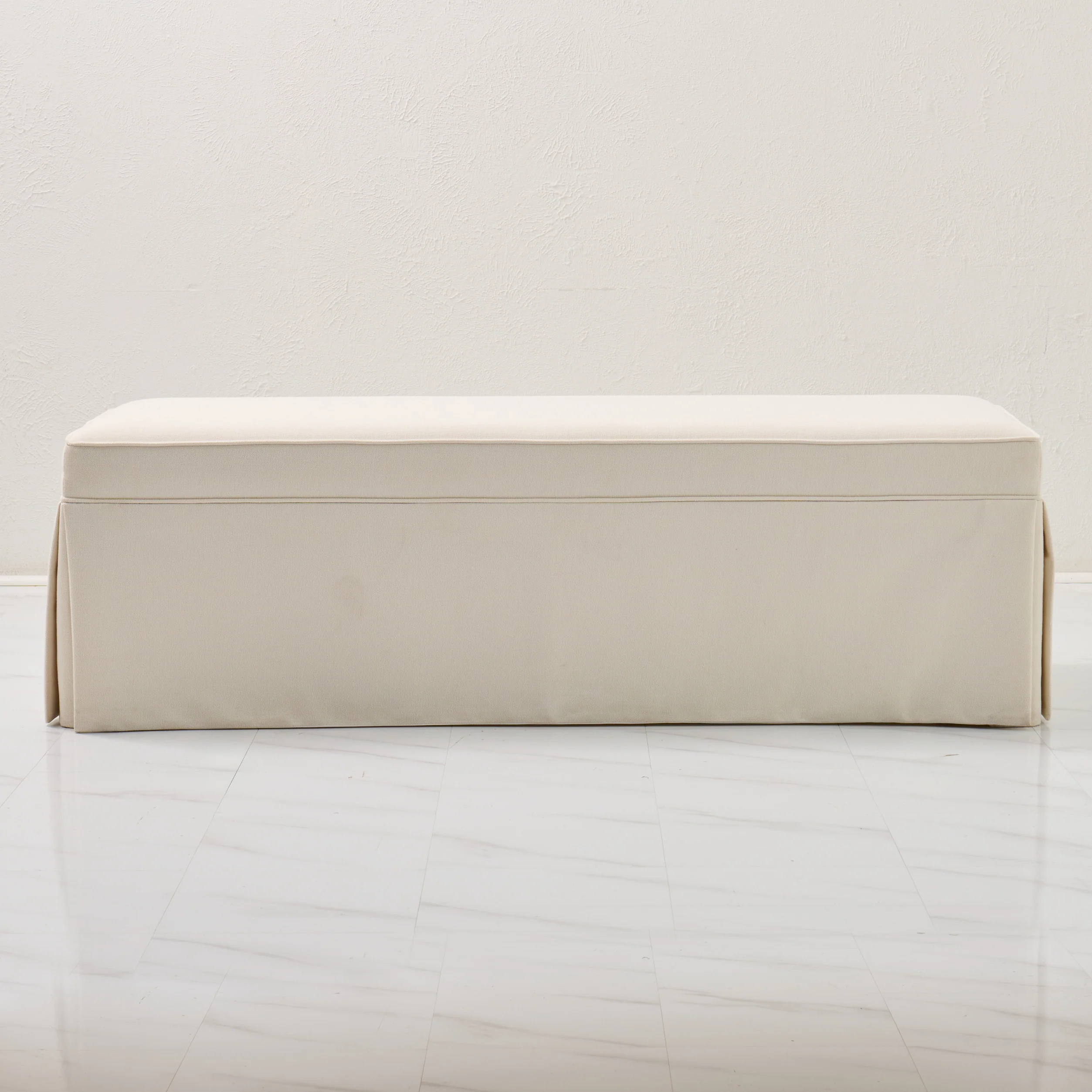 60"L Custom Skirted Bench - Off White Woven Fabric - Image 6