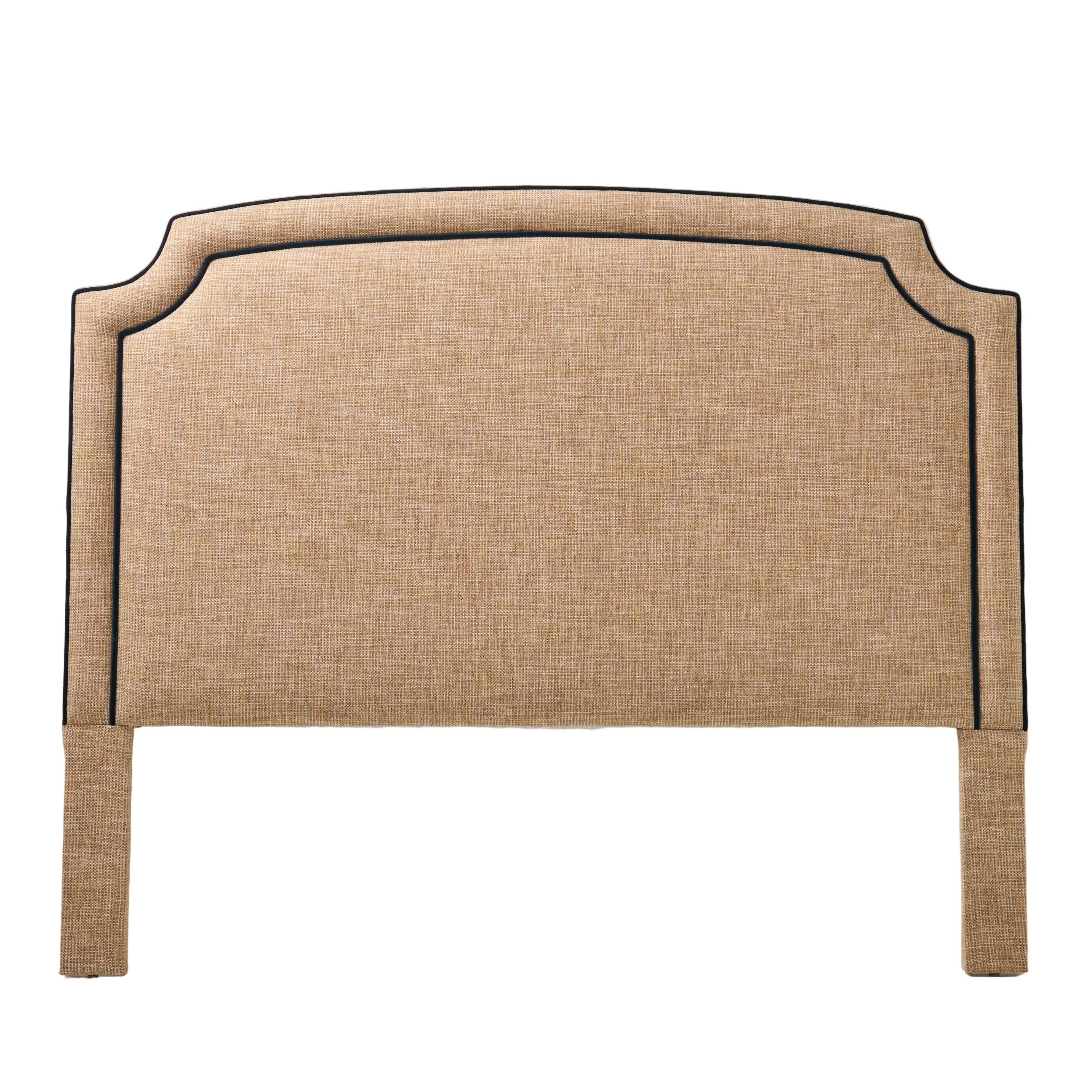 65”H King Headboard Only - Linen Headboard with Navy Velvet Piping.