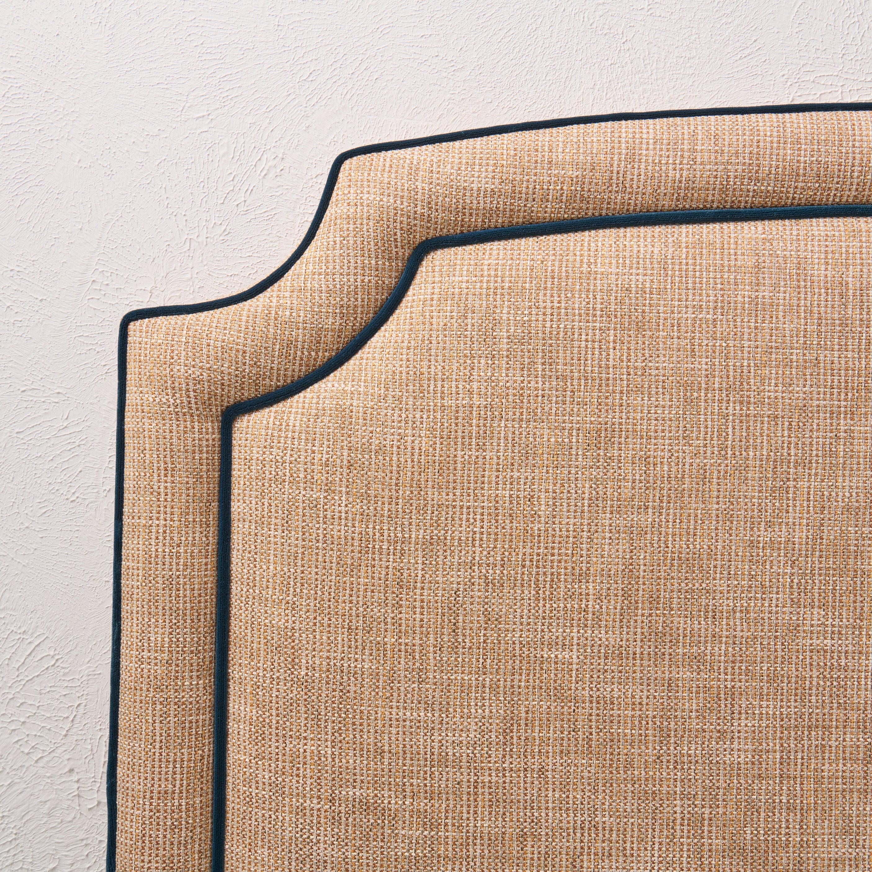 65”H King Headboard Only - Linen Headboard with Navy Velvet Piping. - Image 3