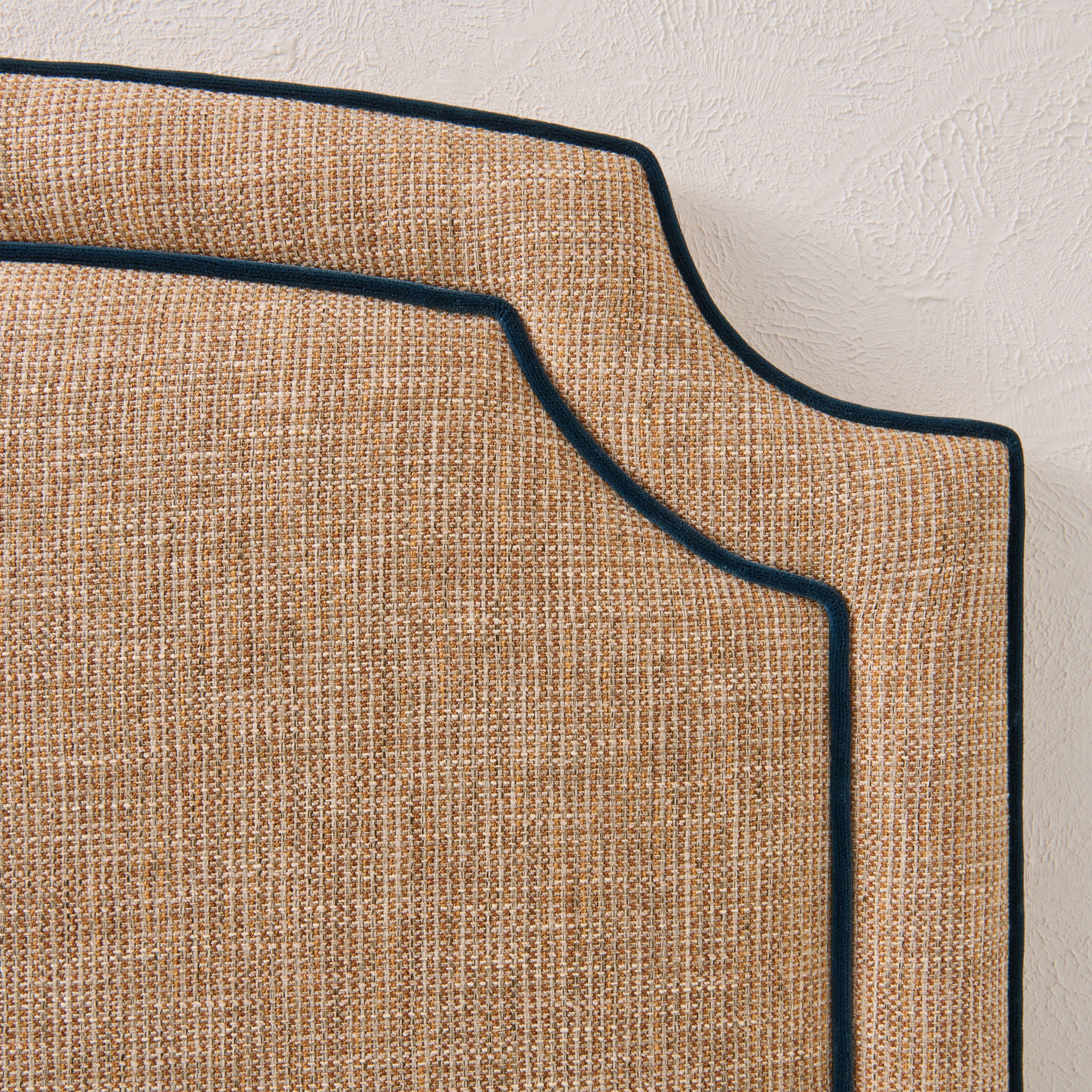 65”H King Headboard Only - Linen Headboard with Navy Velvet Piping. - Image 5