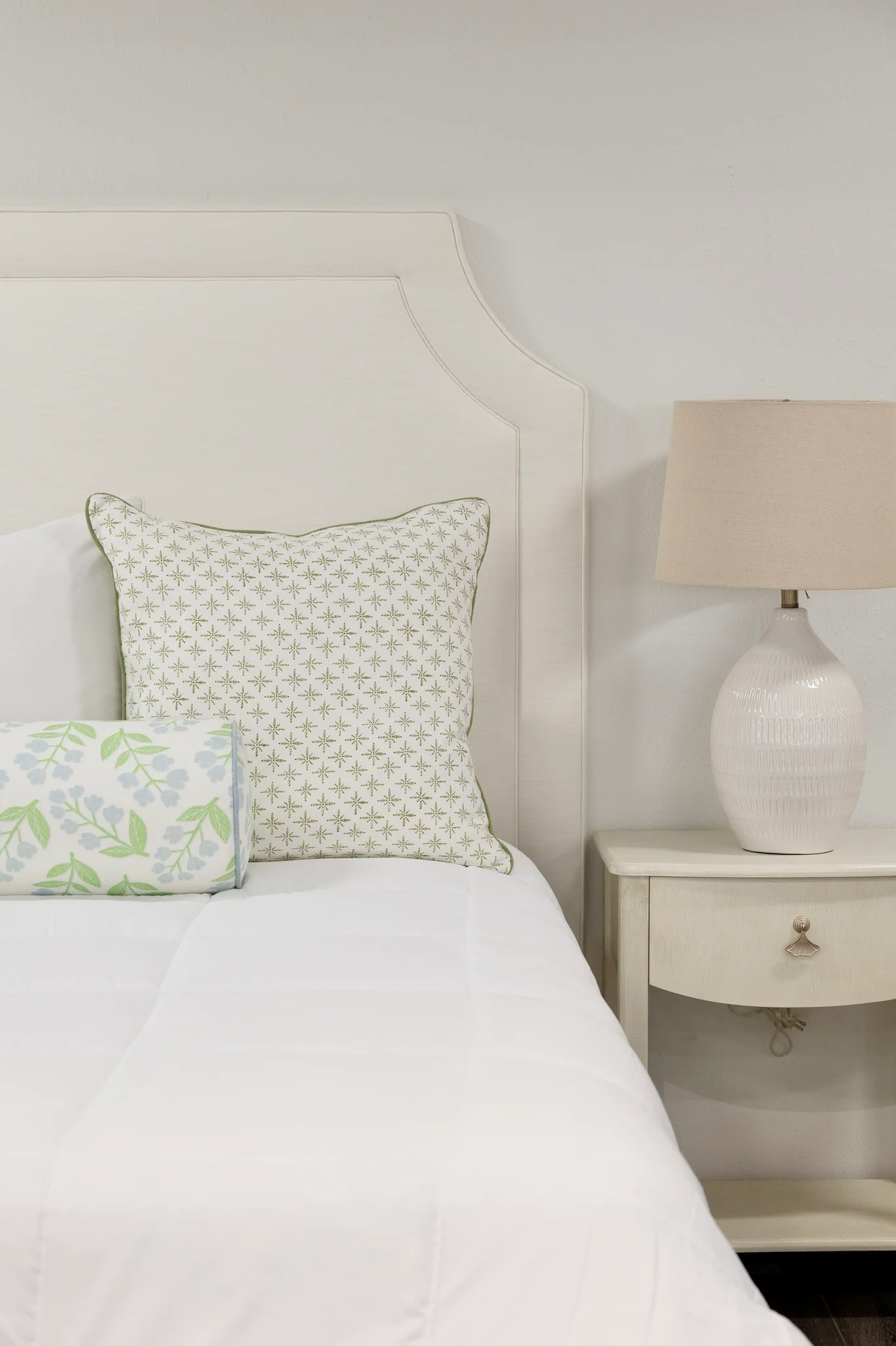 65”H King Platform Bed - Wooden Legs - Off White Linen Fabric - Image 3