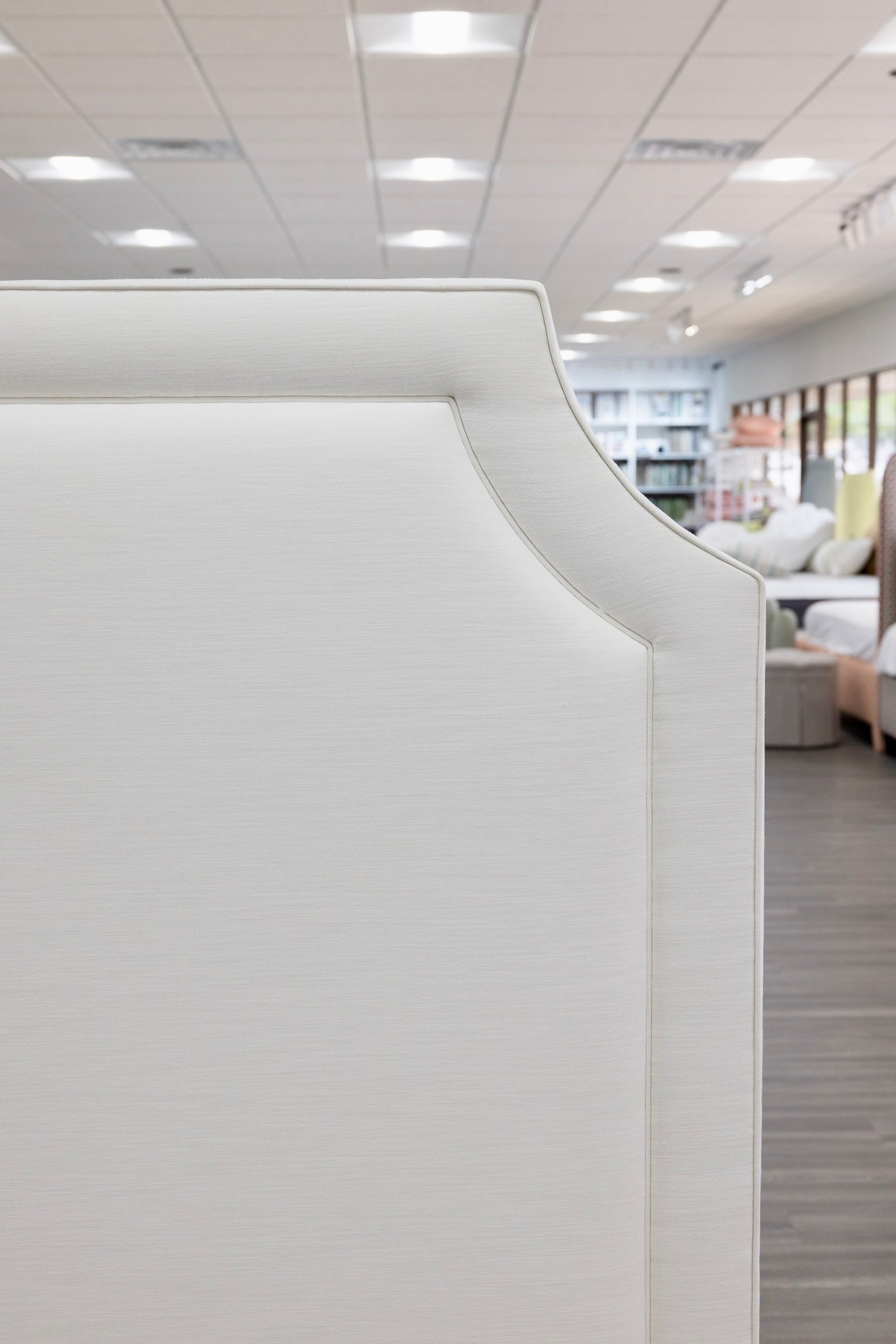 65”H King Platform Bed - Wooden Legs - Off White Linen Fabric - Image 5