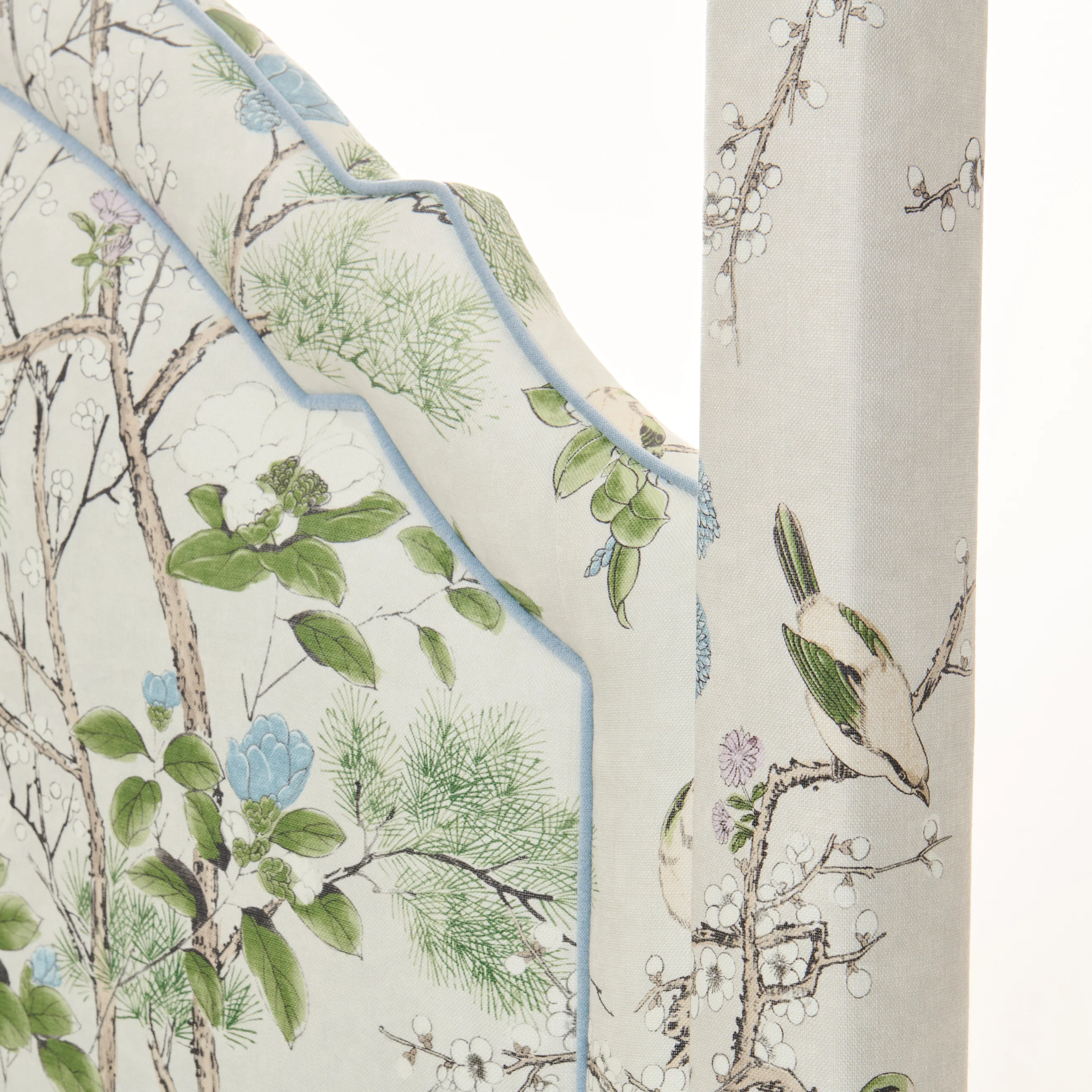 Queen Canopy Bed - Upholstered in Katsura Fabric - Blue Trim - Image 9