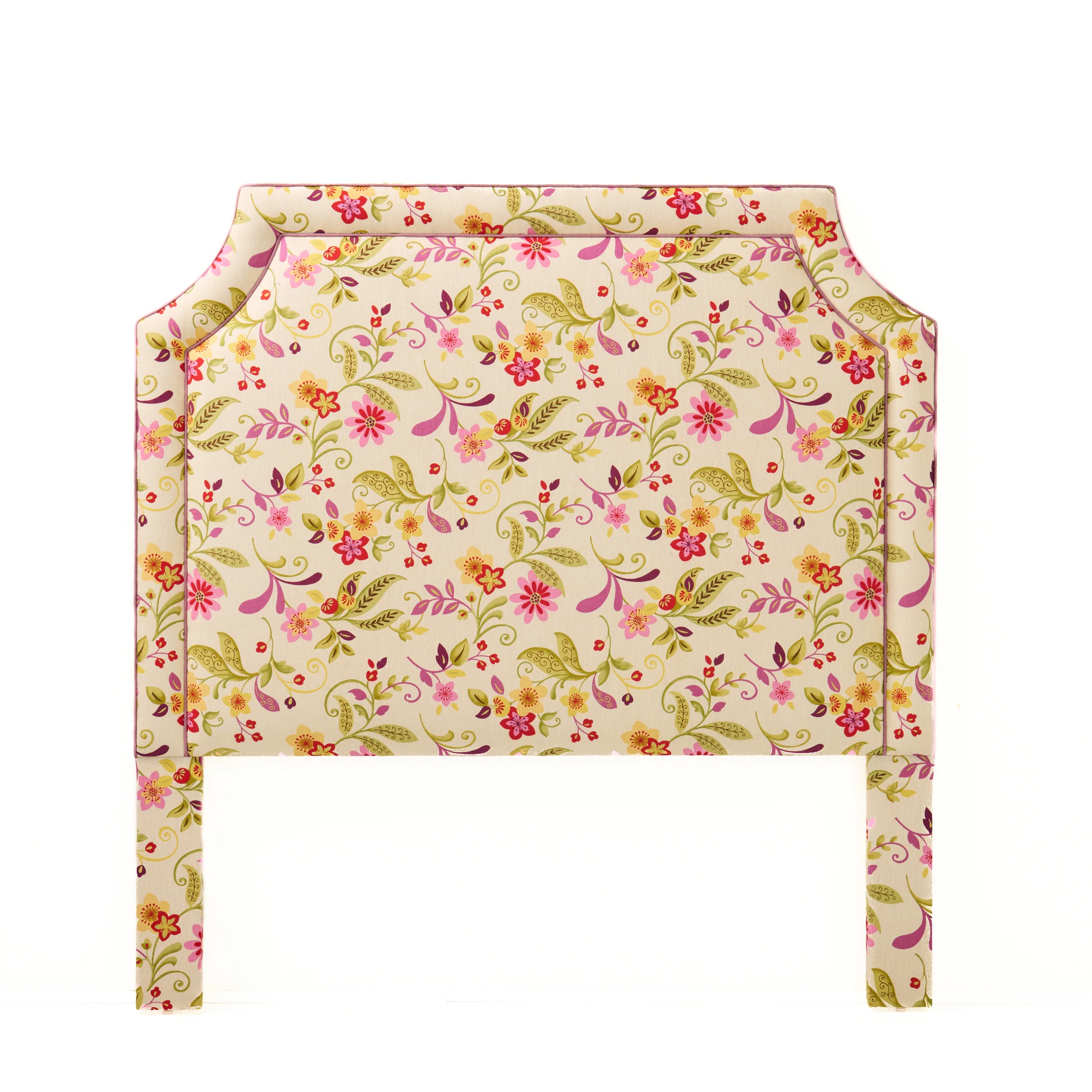 65" H Queen Headboard in  Floral Orchid Fabricut Fabric - Lavender Trim