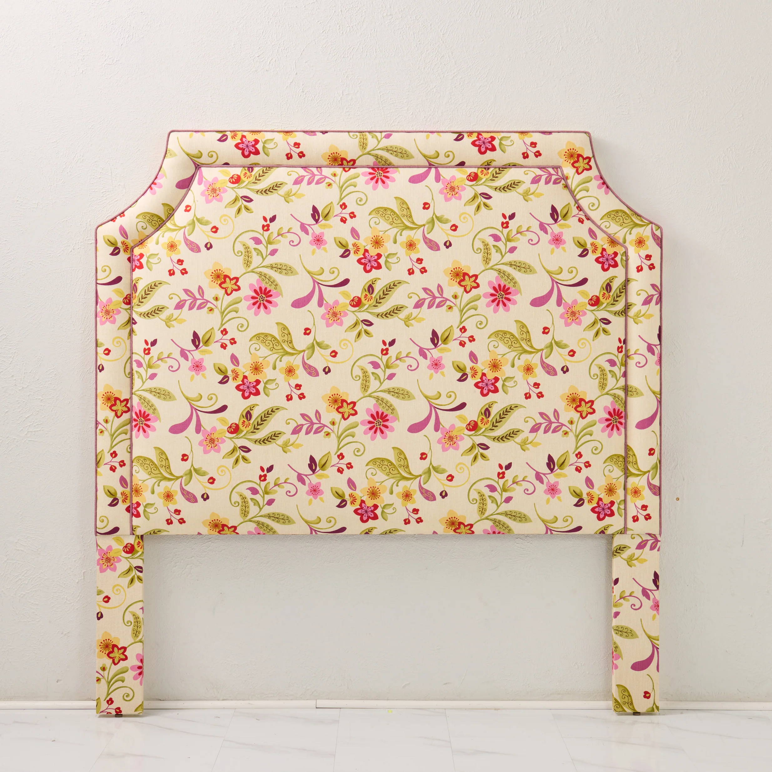 65" H Queen Headboard in  Floral Orchid Fabricut Fabric - Lavender Trim - Image 7