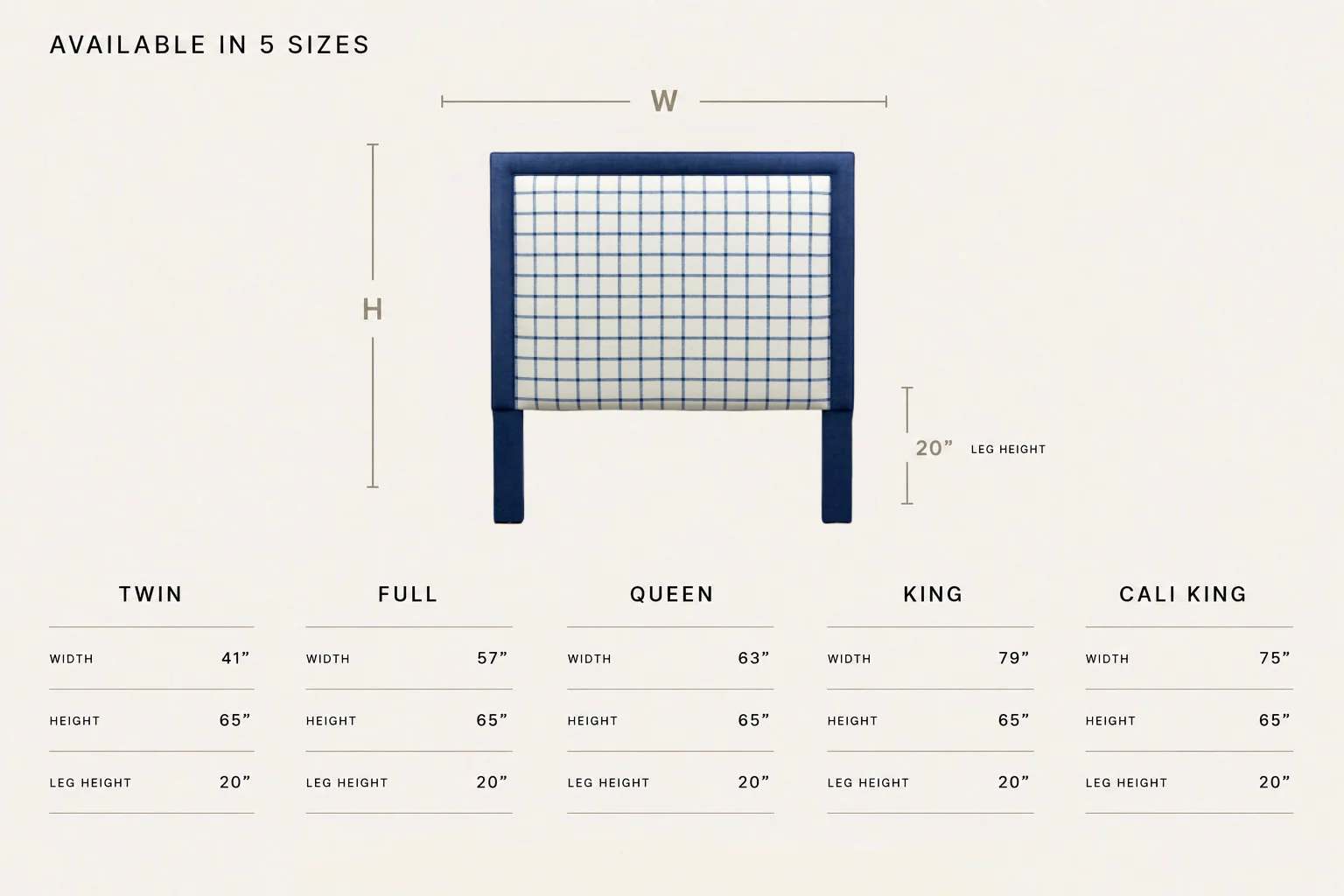 65” H Queen Headboard in Navy Plaid Fabric - Navy Trim - Image 3