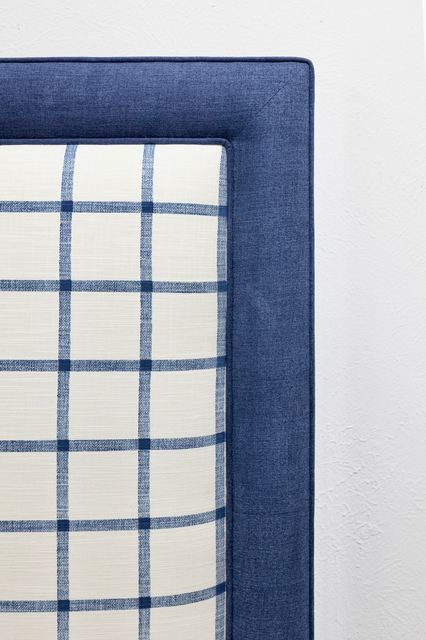 65” H Queen Headboard in Navy Plaid Fabric - Navy Trim - Image 5