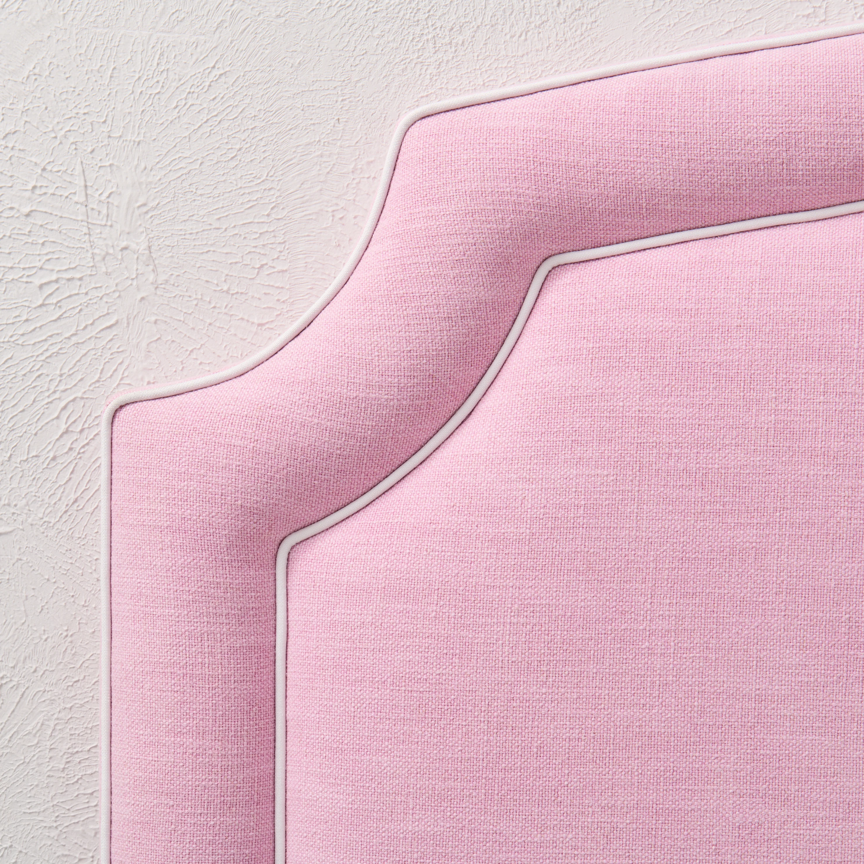 65”H Queen Headboard only - Soft Plum Fabric- White Trim - Image 3