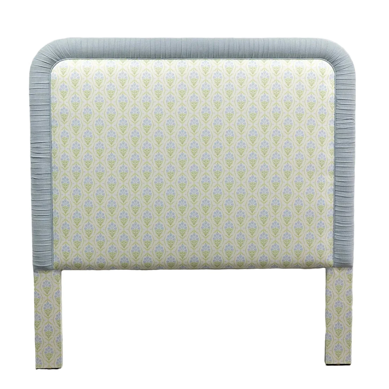 65”H Queen Headboard only - Floral Blue / Green Satin Fabric