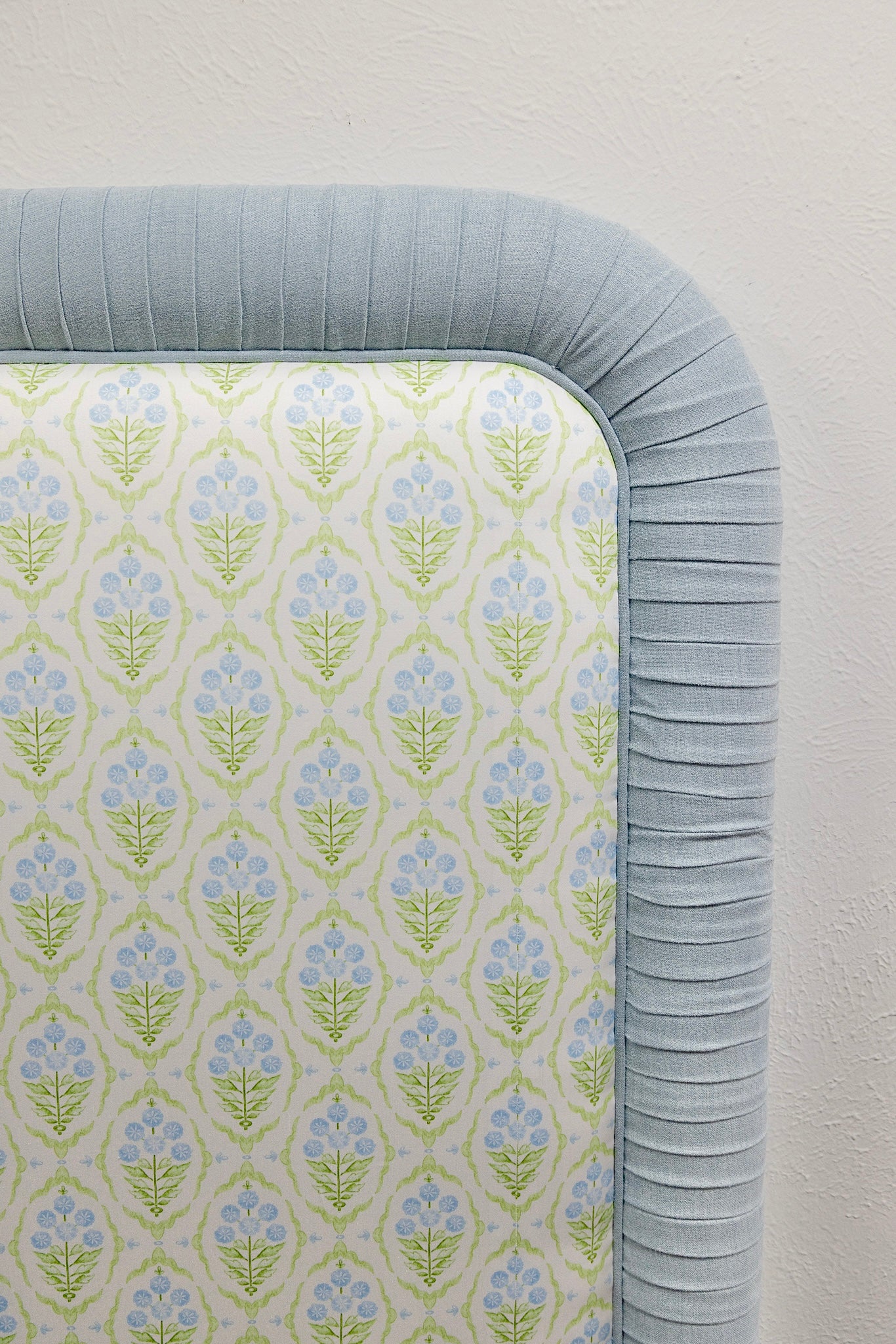 65”H Queen Headboard only - Floral Blue / Green Satin Fabric - Image 2