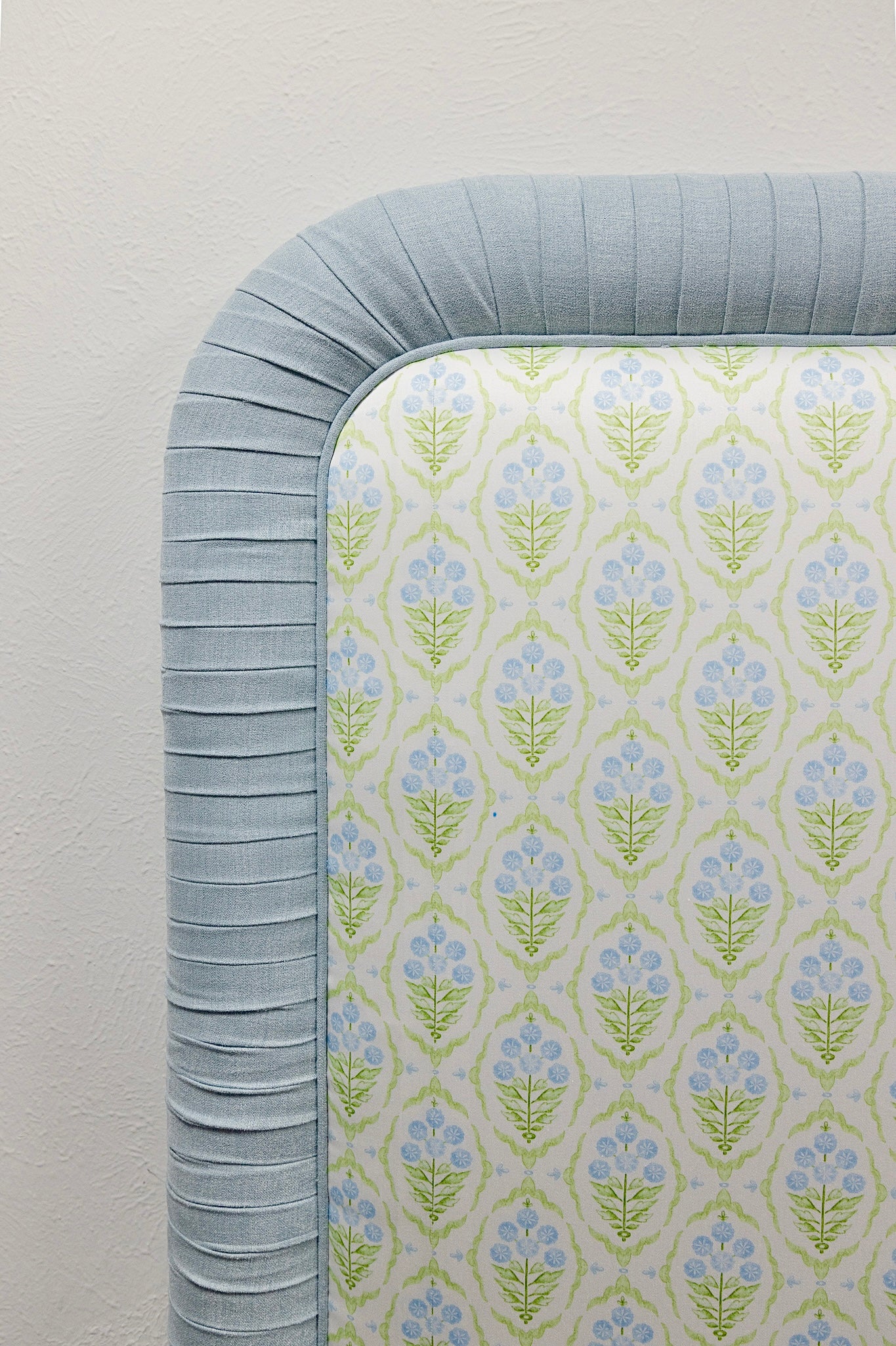 65”H Queen Headboard only - Floral Blue / Green Satin Fabric - Image 5