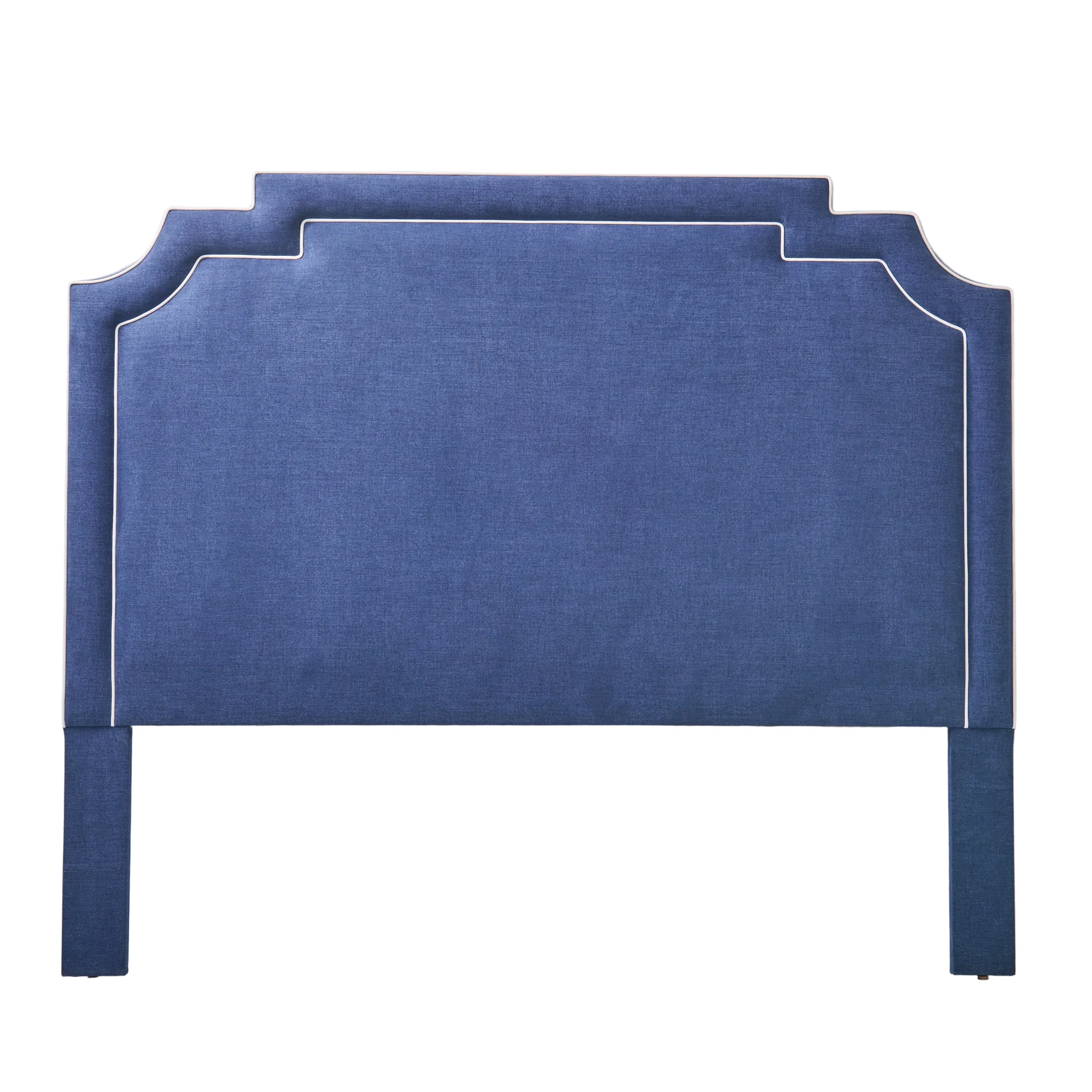 65”H King Headboard Only - Navy Woven Fabric- White Trim
