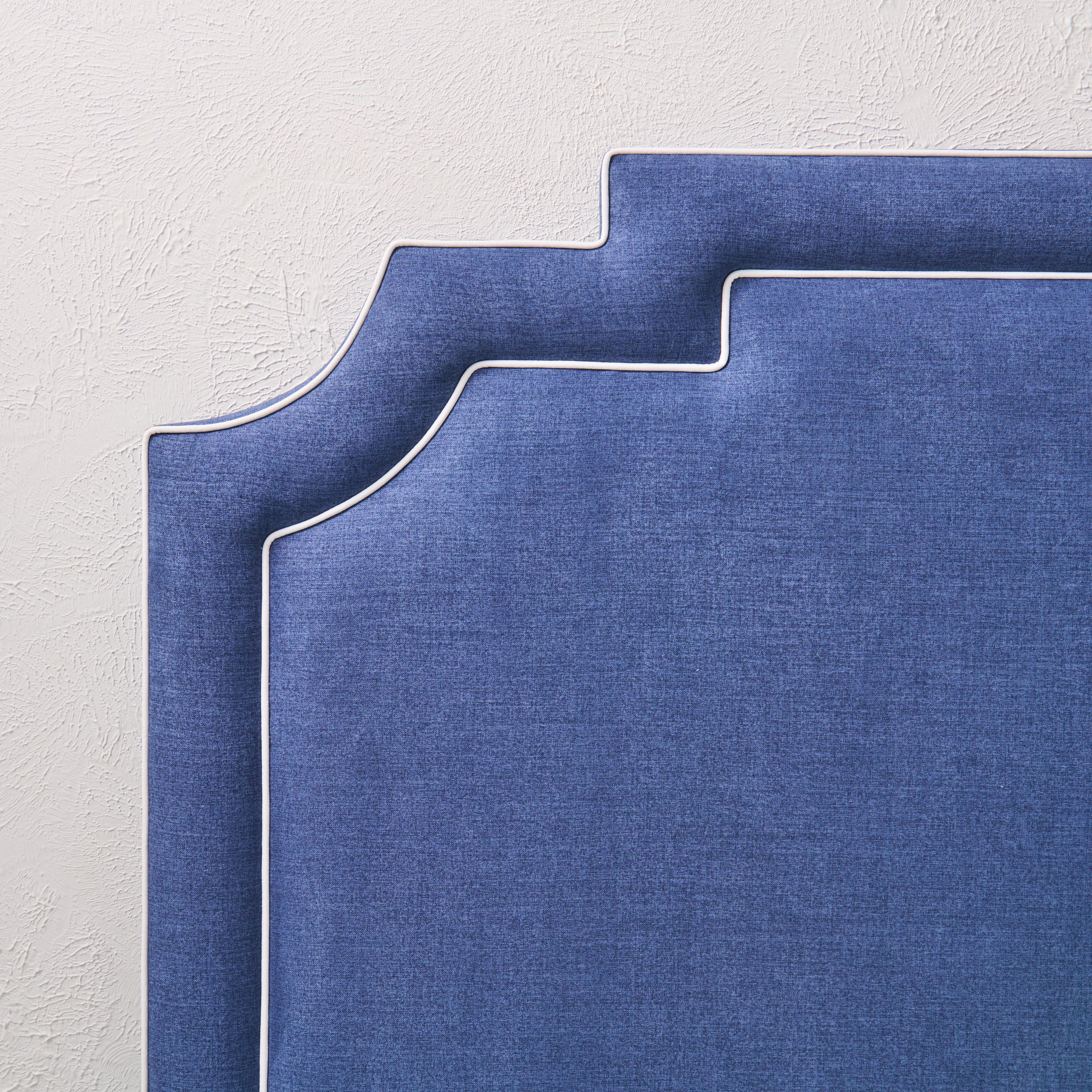 65”H King Headboard Only - Navy Woven Fabric- White Trim - Image 2