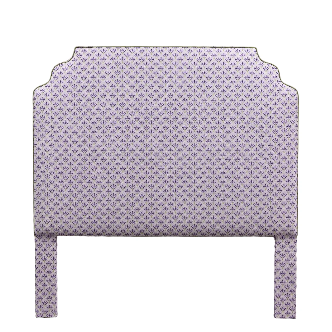 65”H Queen Headboard Only - Juliette Lavender Floral Linen Fabric - Green Trim