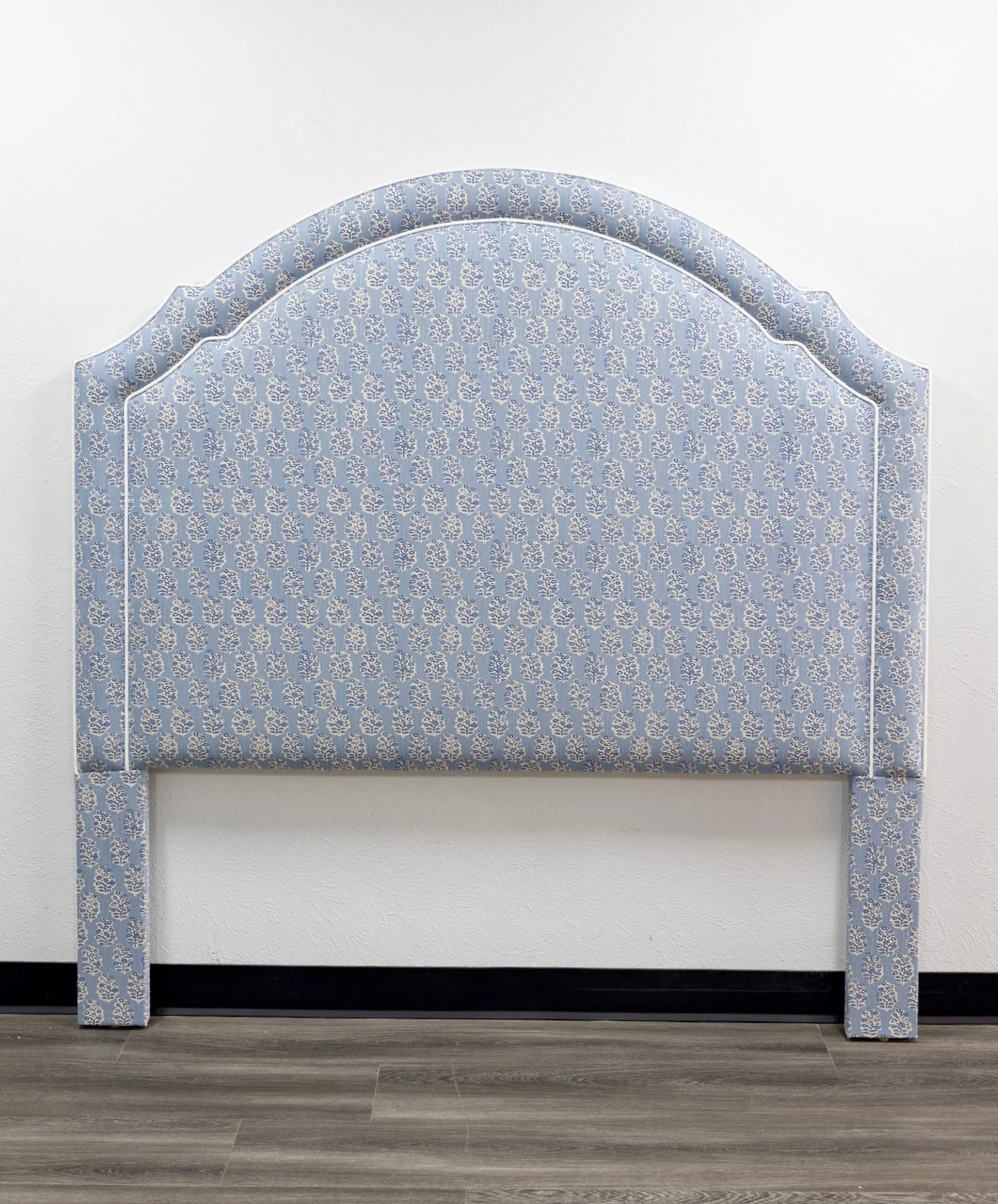 65”H Queen Headboard Only - Perry Floral Blue - White Trim - Image 6