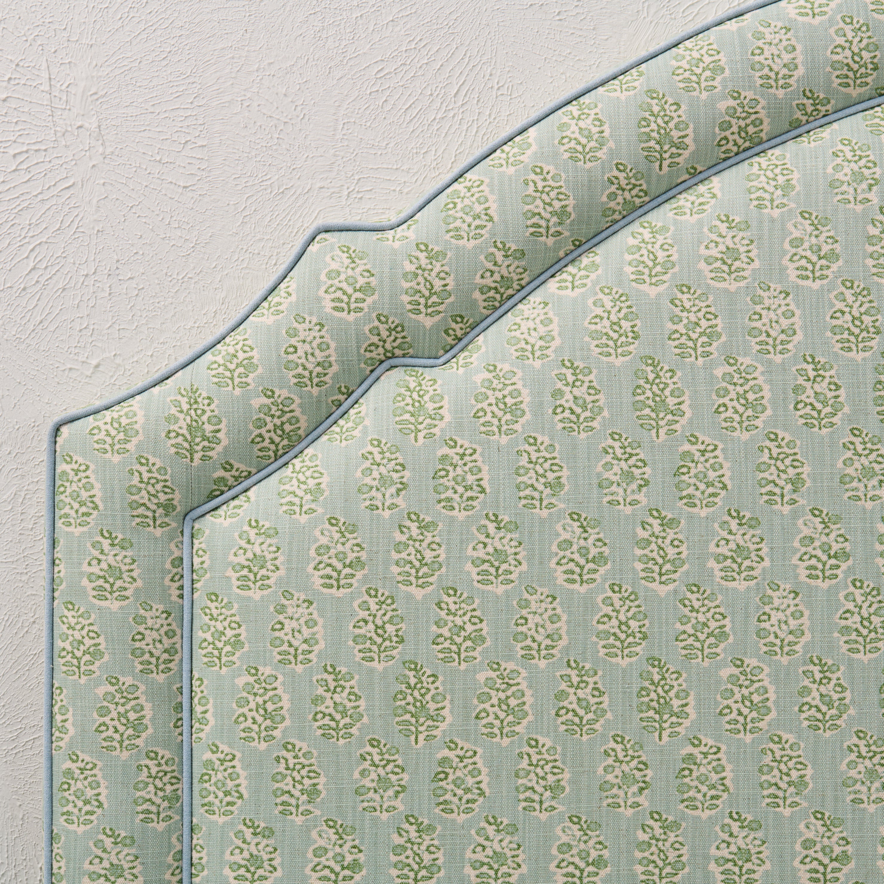 65” H Queen Headboard Only - Perry Floral Green - Sky Blue Trim - Image 2