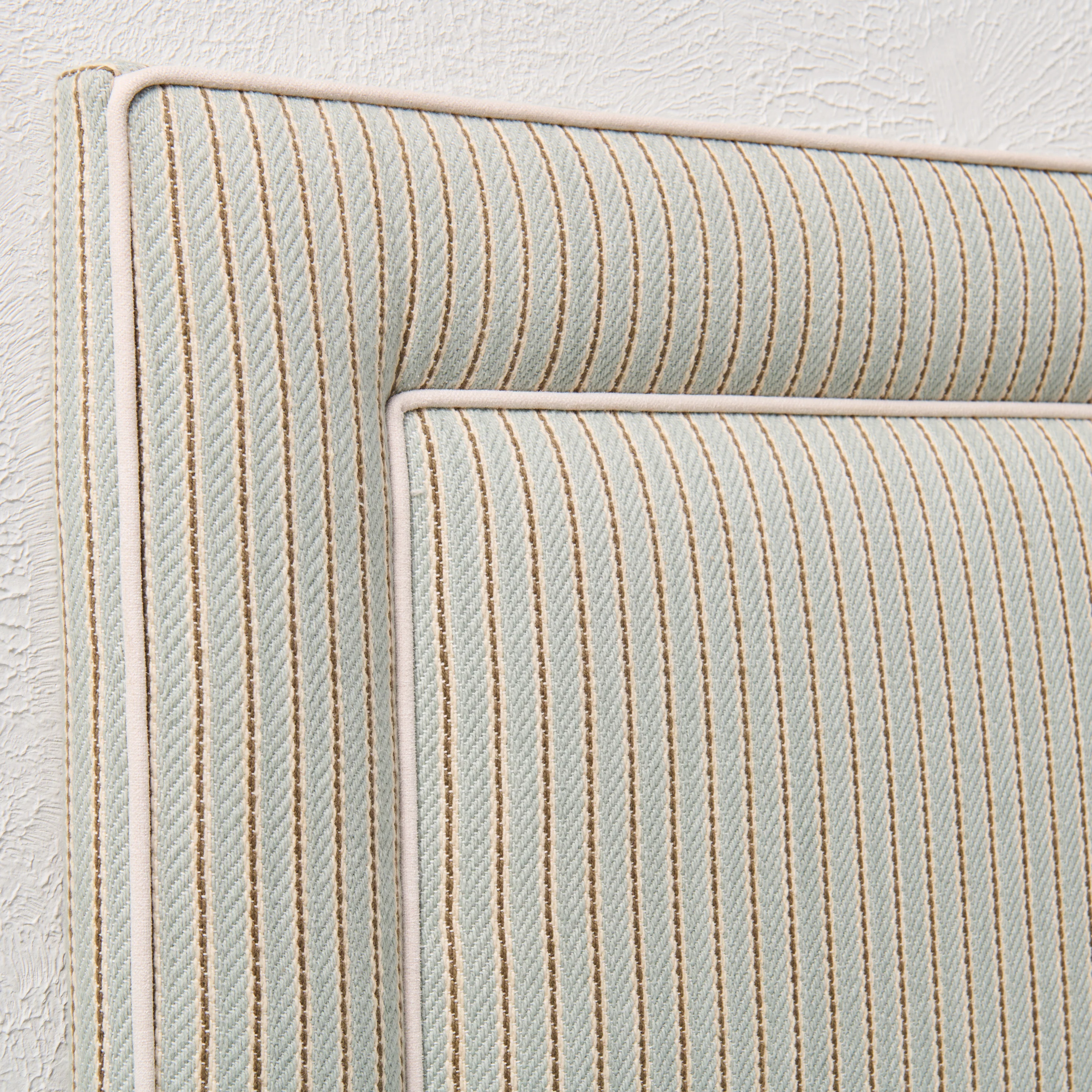 65”H Queen Headboard only - Stripe Grey Blue Fabric with White Trim - Image 2