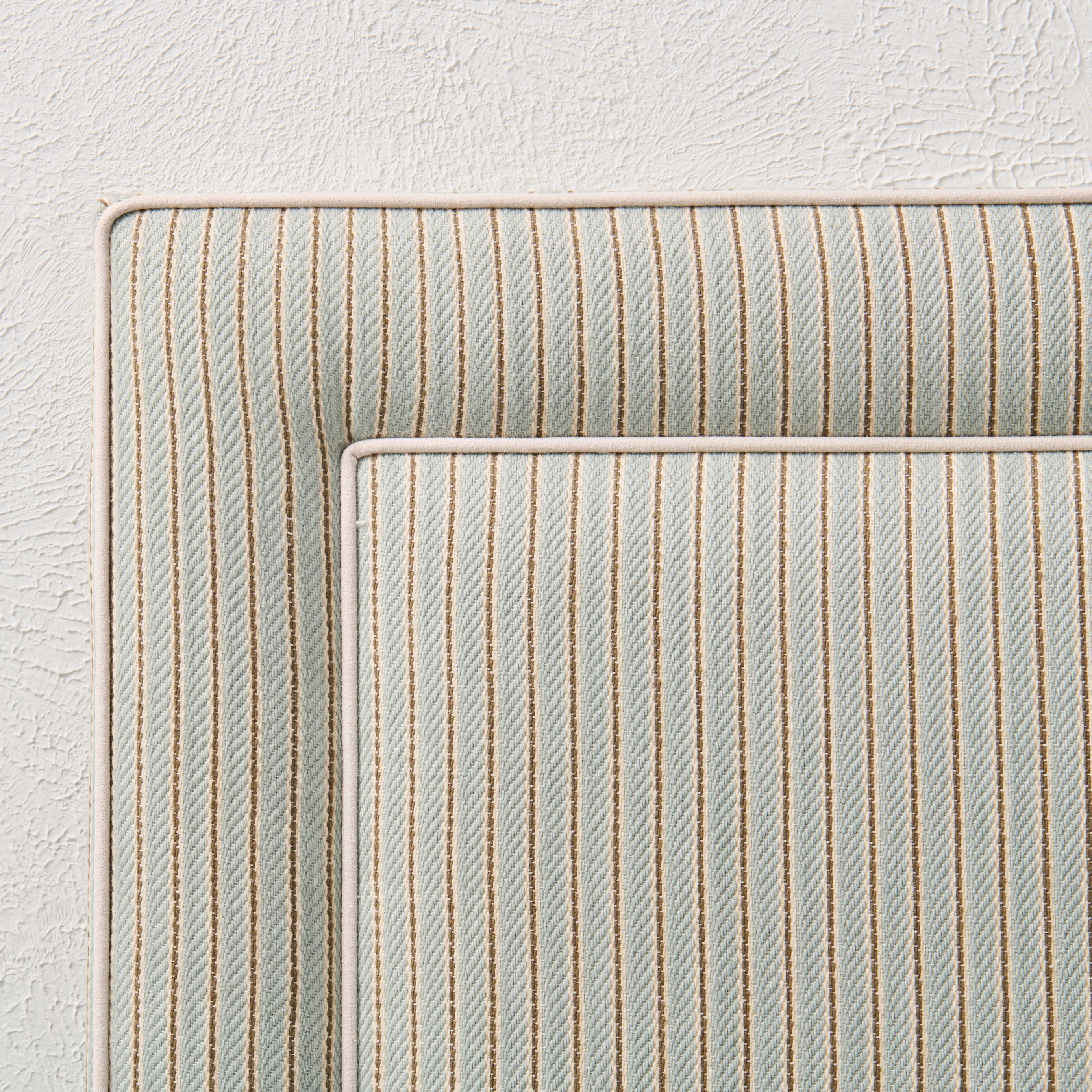 65”H Queen Headboard only - Stripe Grey Blue Fabric with White Trim - Image 3