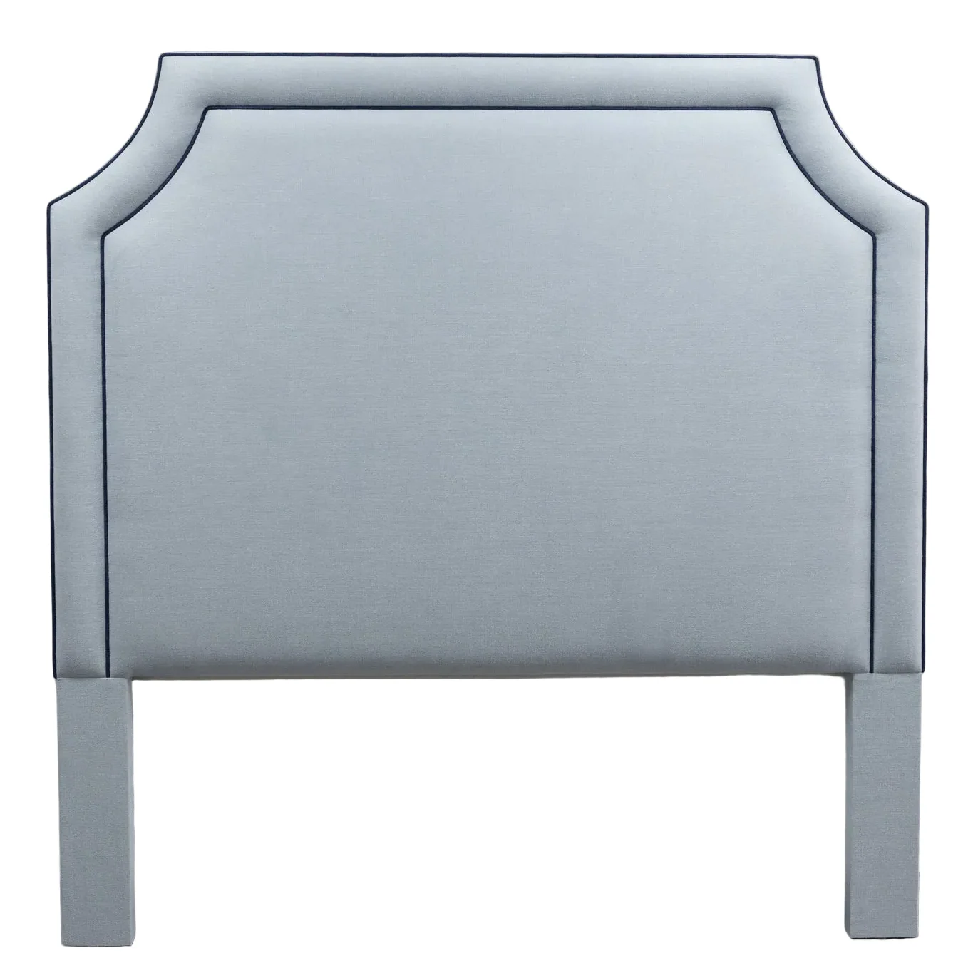 65” H Queen Headboard Only - Sky Blue Fabric - Navy Trim