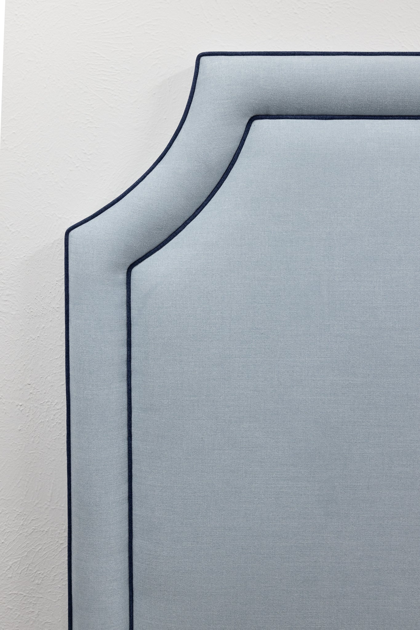 65” H Queen Headboard Only - Sky Blue Fabric - Navy Trim - Image 2