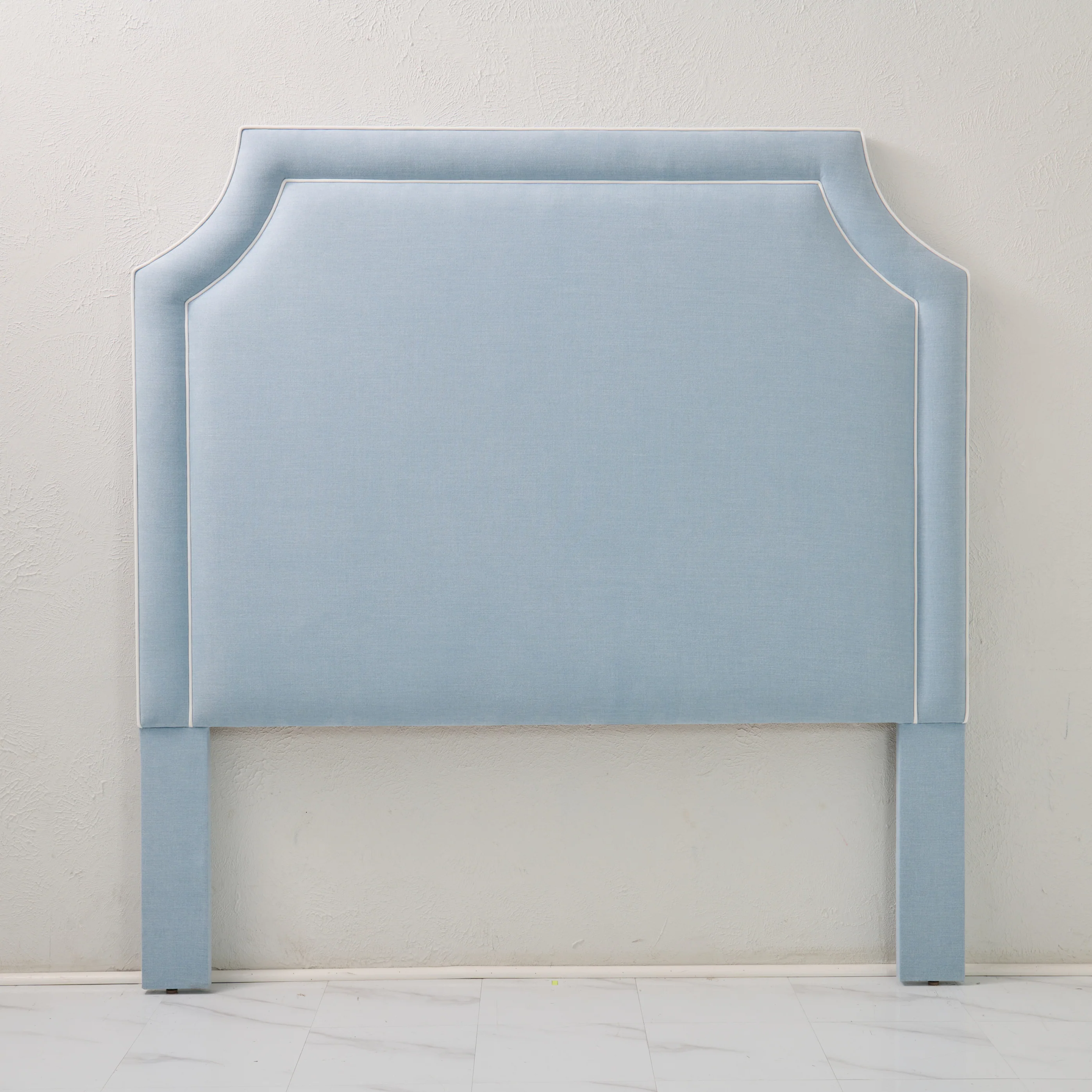 65”H Queen Headboard only - Sky Blue Fabric with White Trim - Image 7