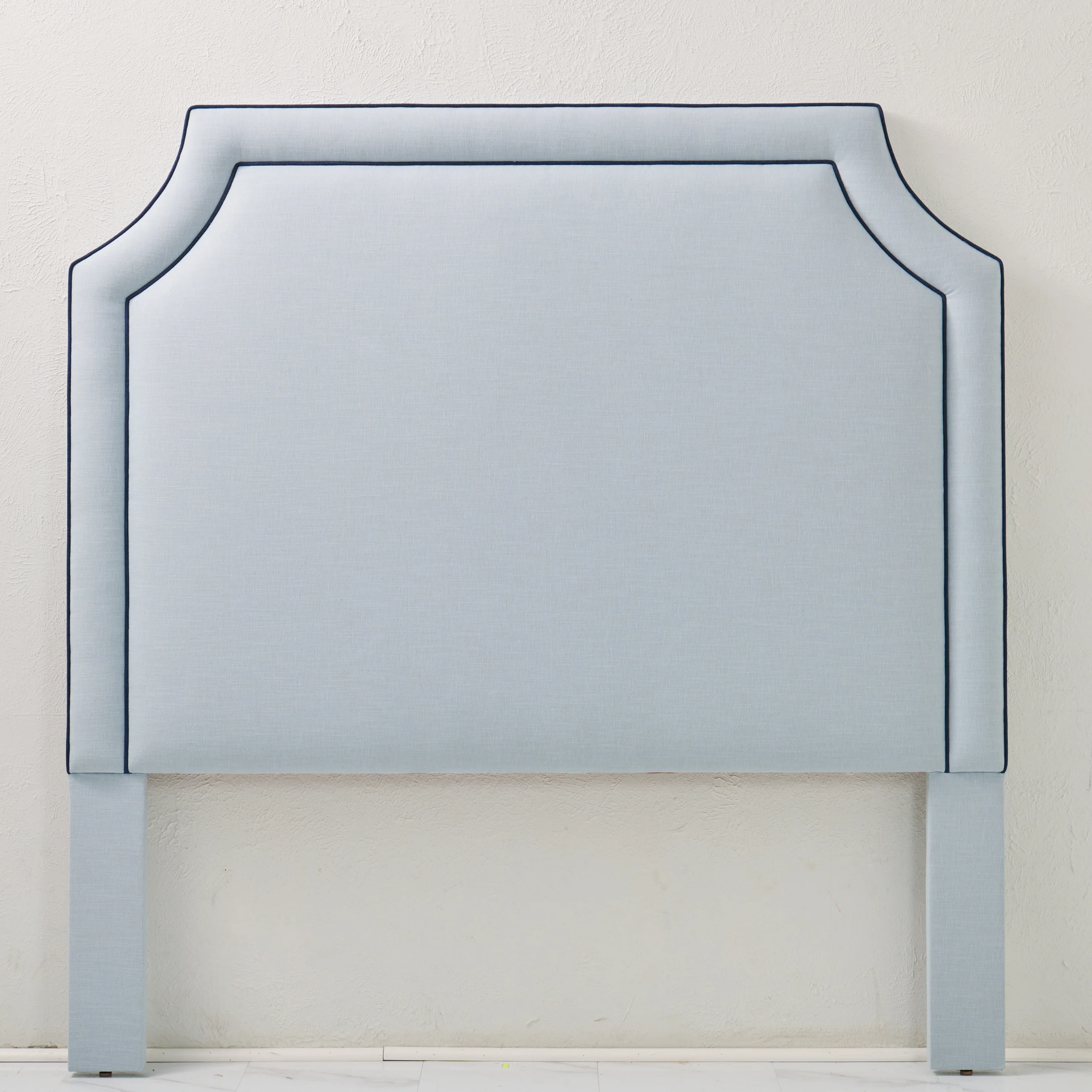 65”H Queen Headboard Only - Sky Blue Woven Fabric - Navy Trim - Image 7
