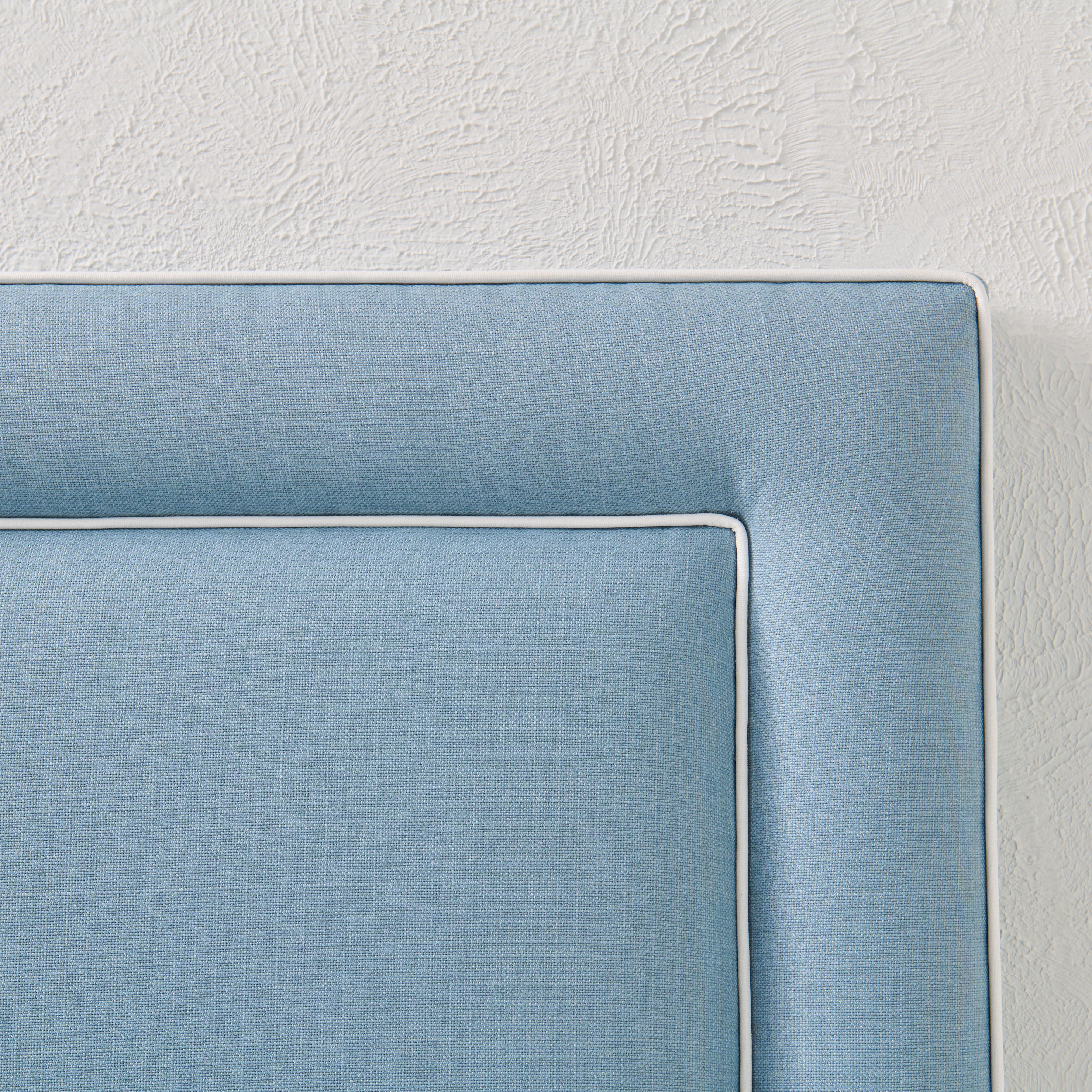 65”H Queen Headboard only - Blue Linen Fabric- White Trim - Image 3