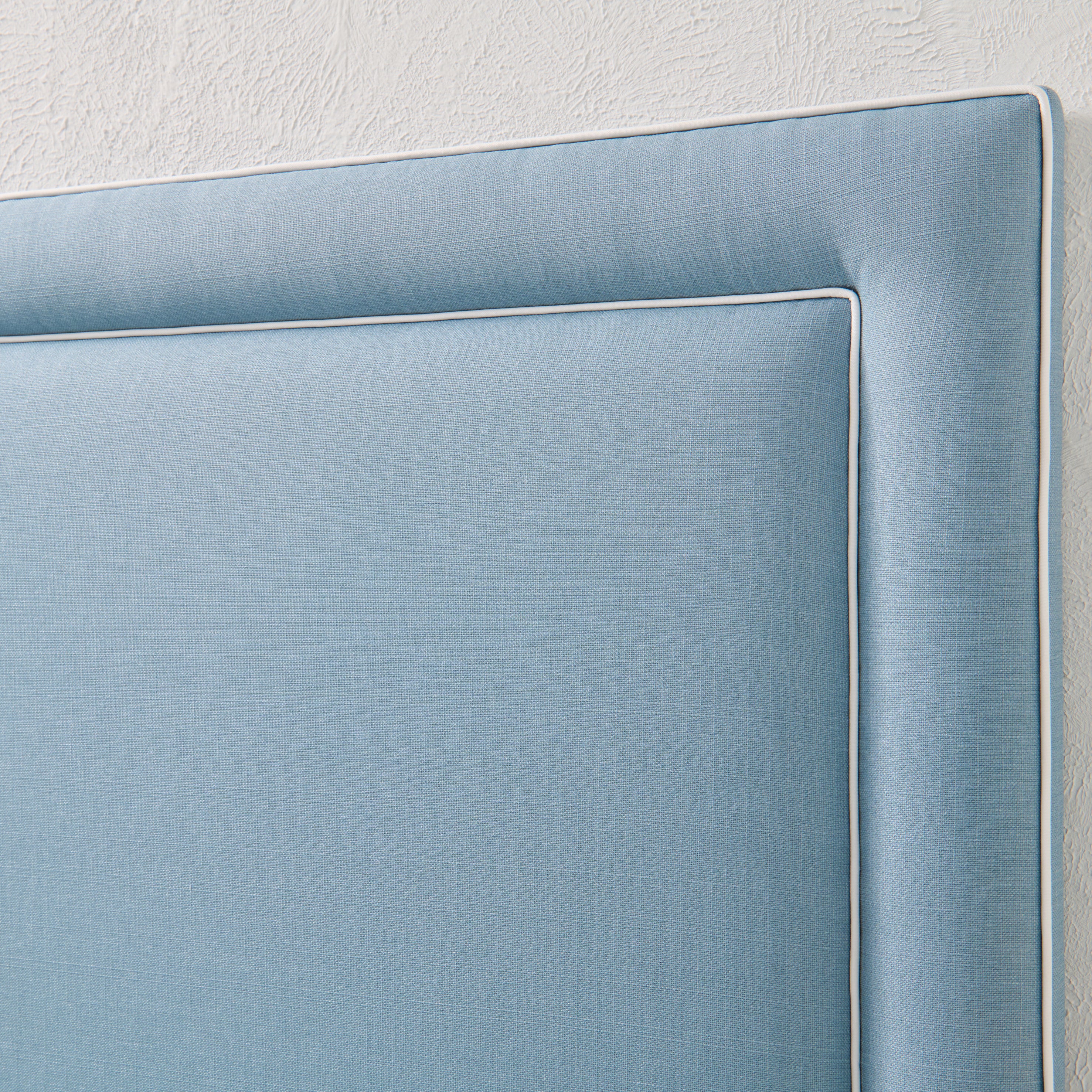 65”H Queen Headboard only - Blue Linen Fabric- White Trim - Image 5