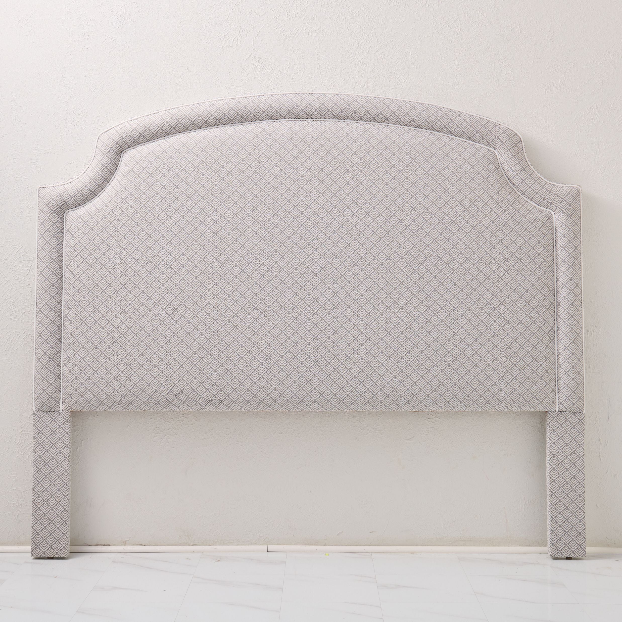 65”H King Headboard Only - Geometric Weave in Grey Fabric- White Trim - Image 2