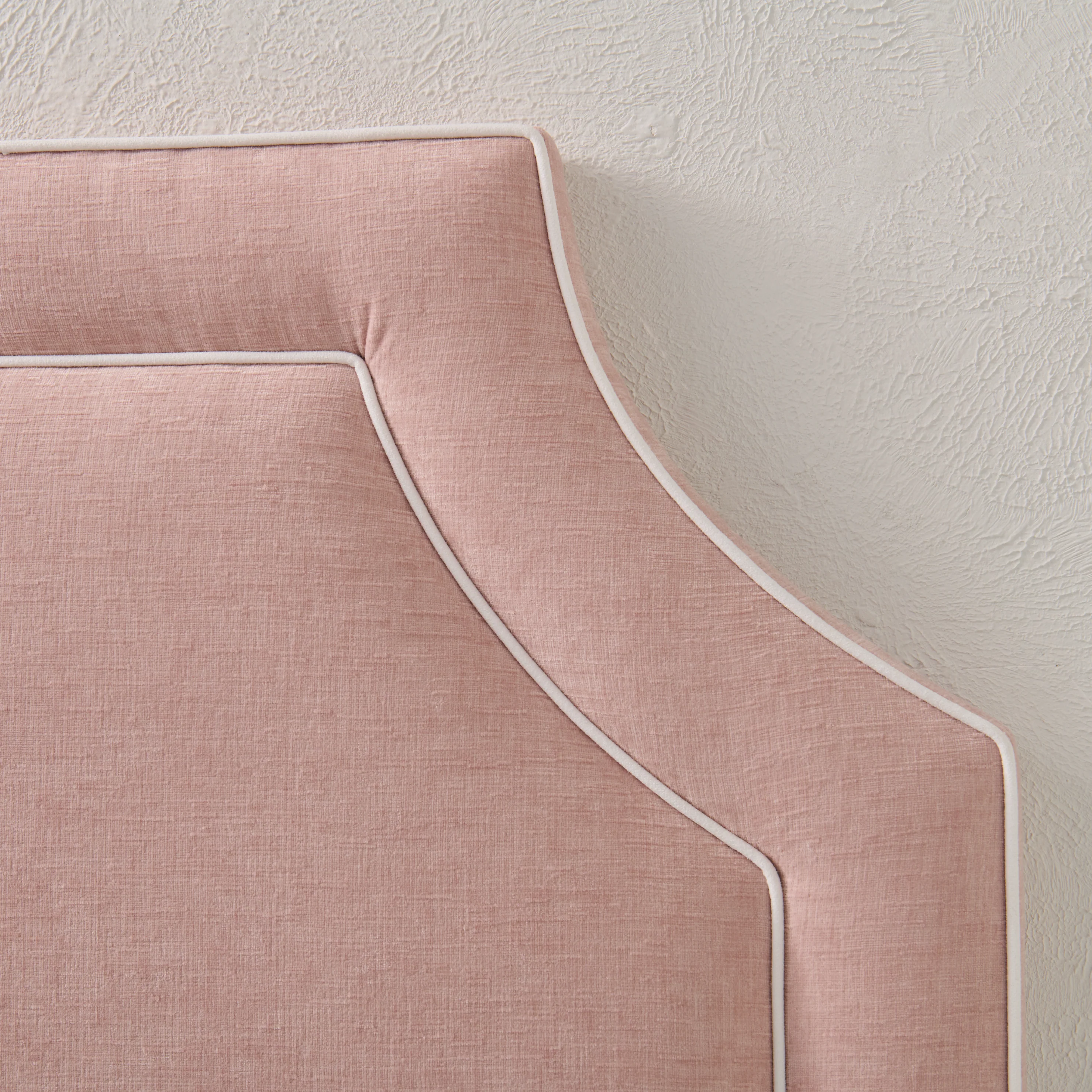 65" H Queen Headboard Pale Pink Performance Fabric - White Trim - Image 4