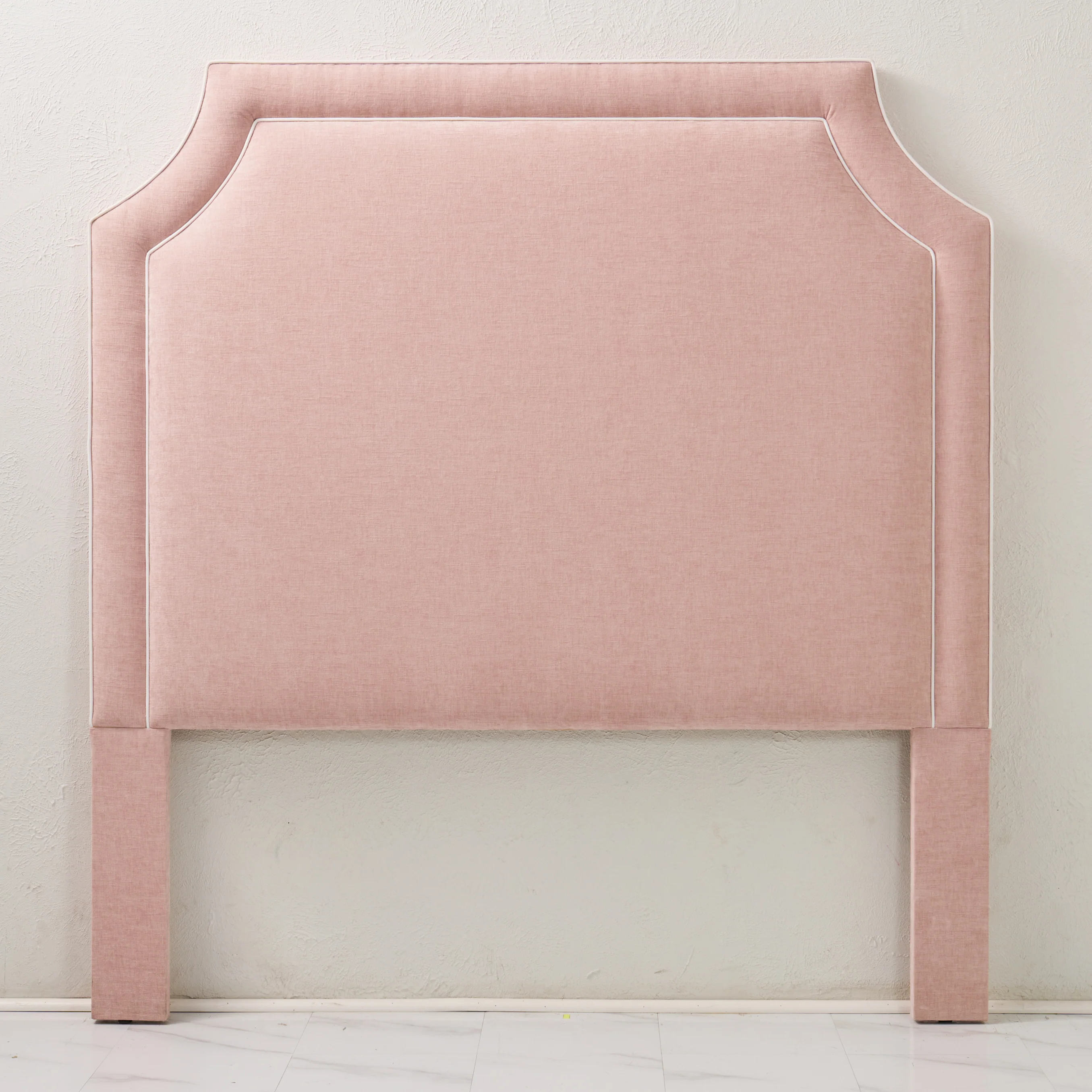 65" H Queen Headboard Pale Pink Performance Fabric - White Trim - Image 6