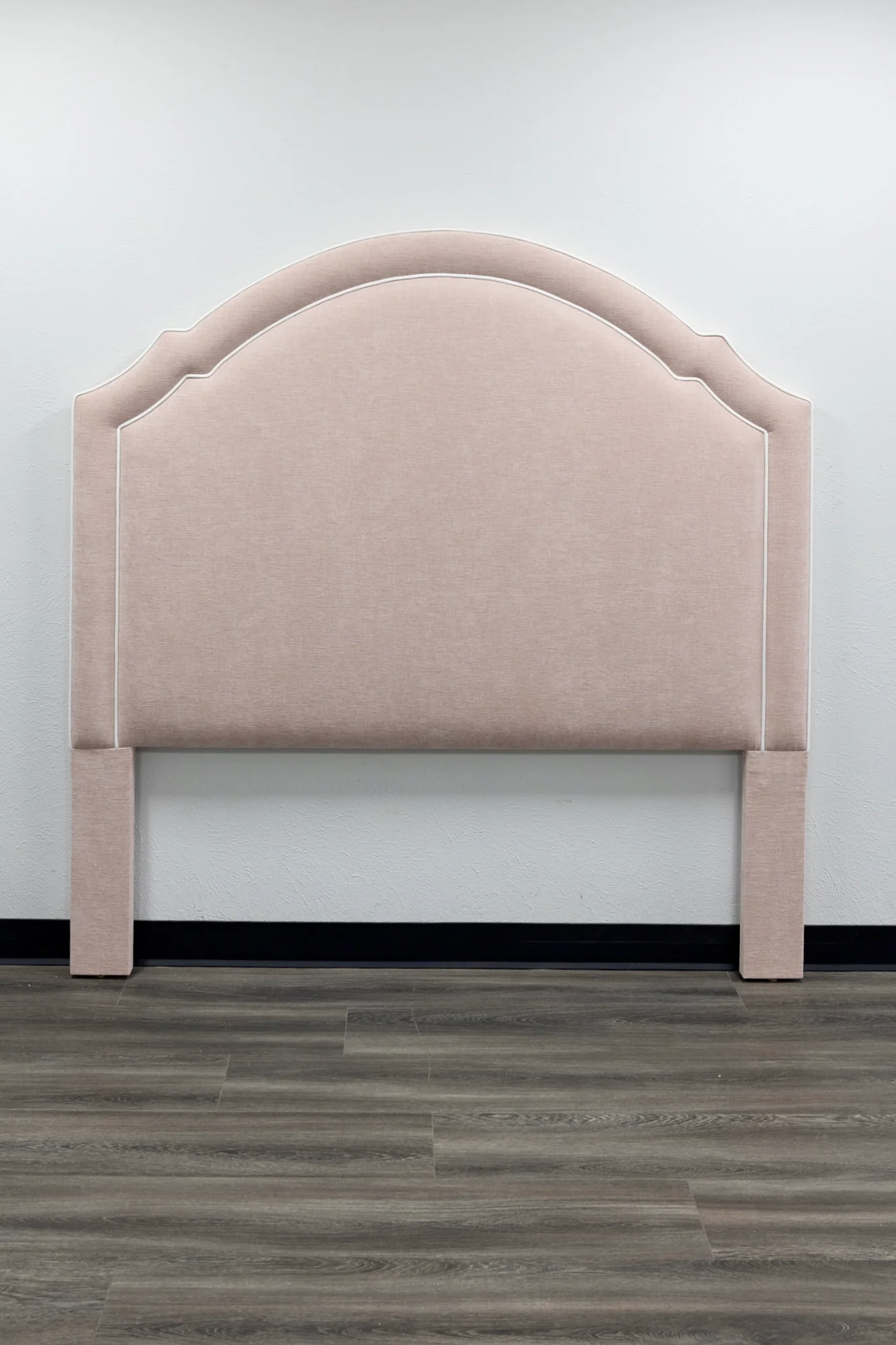 65" H Queen Headboard Performance Pale Pink Chenille Fabric - White Trim - Image 5