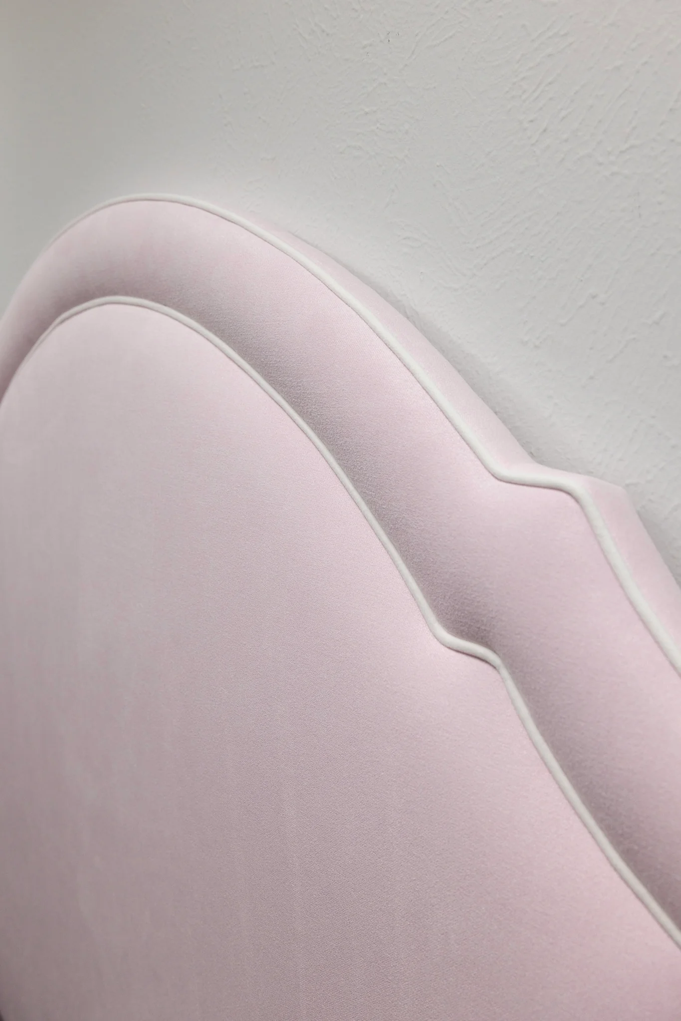 65" H Queen Headboard in Powder Pink Woven Fabric - White Trim - Image 5