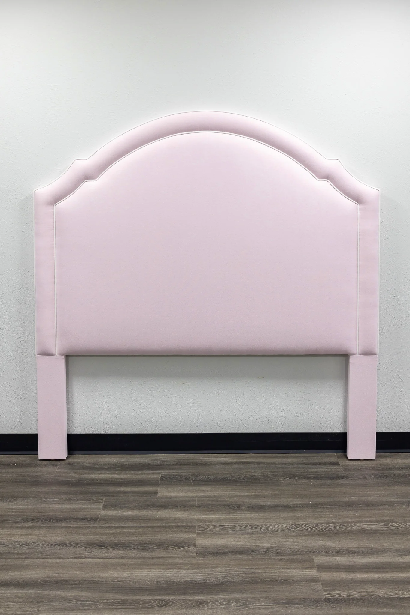 65" H Queen Headboard in Powder Pink Woven Fabric - White Trim - Image 6